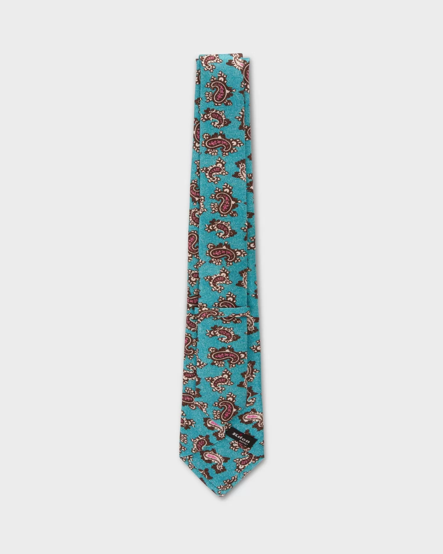 Kiton Aqua And Brown Paisley Silk Tie^ Ties