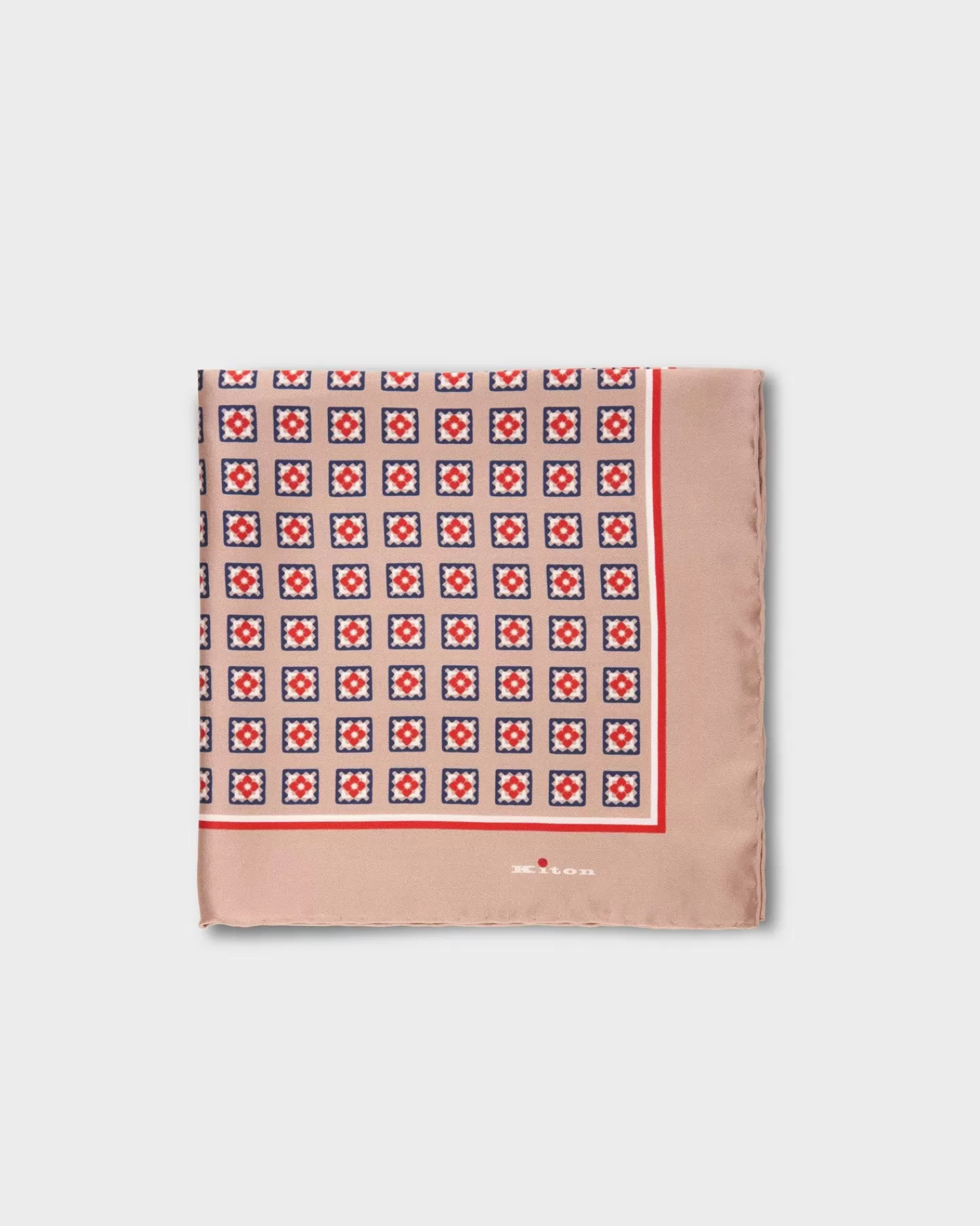 Kiton Beige And Red Silk Pocket Square^ Pocket Squares