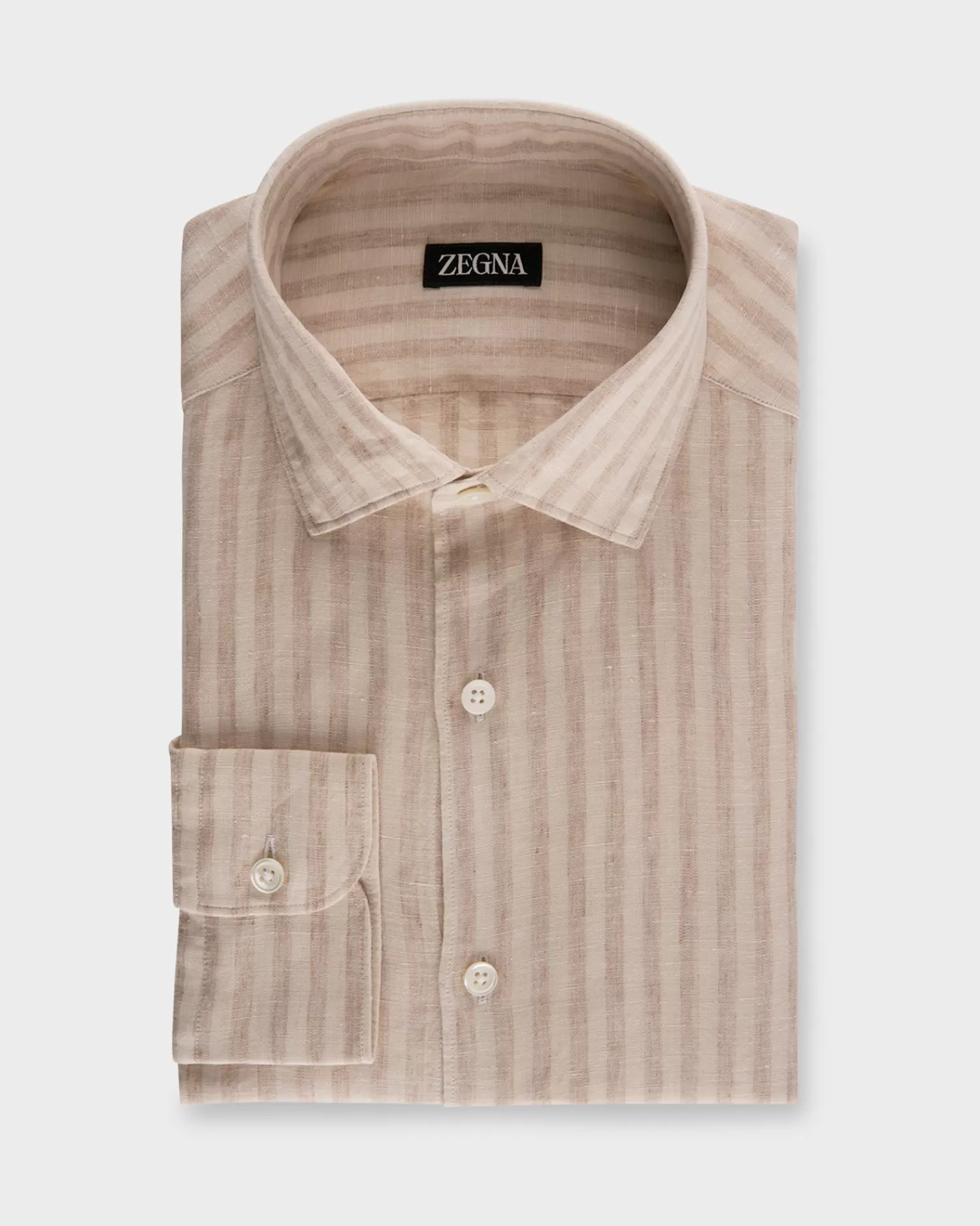 Zegna Beige Striped Linen Shirt^ Casual Shirts