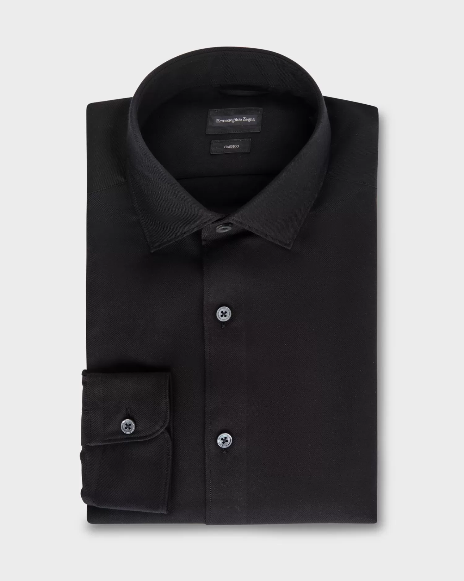 Ermenegildo Zegna Black Cashco Twill Shirt^ Casual Shirts