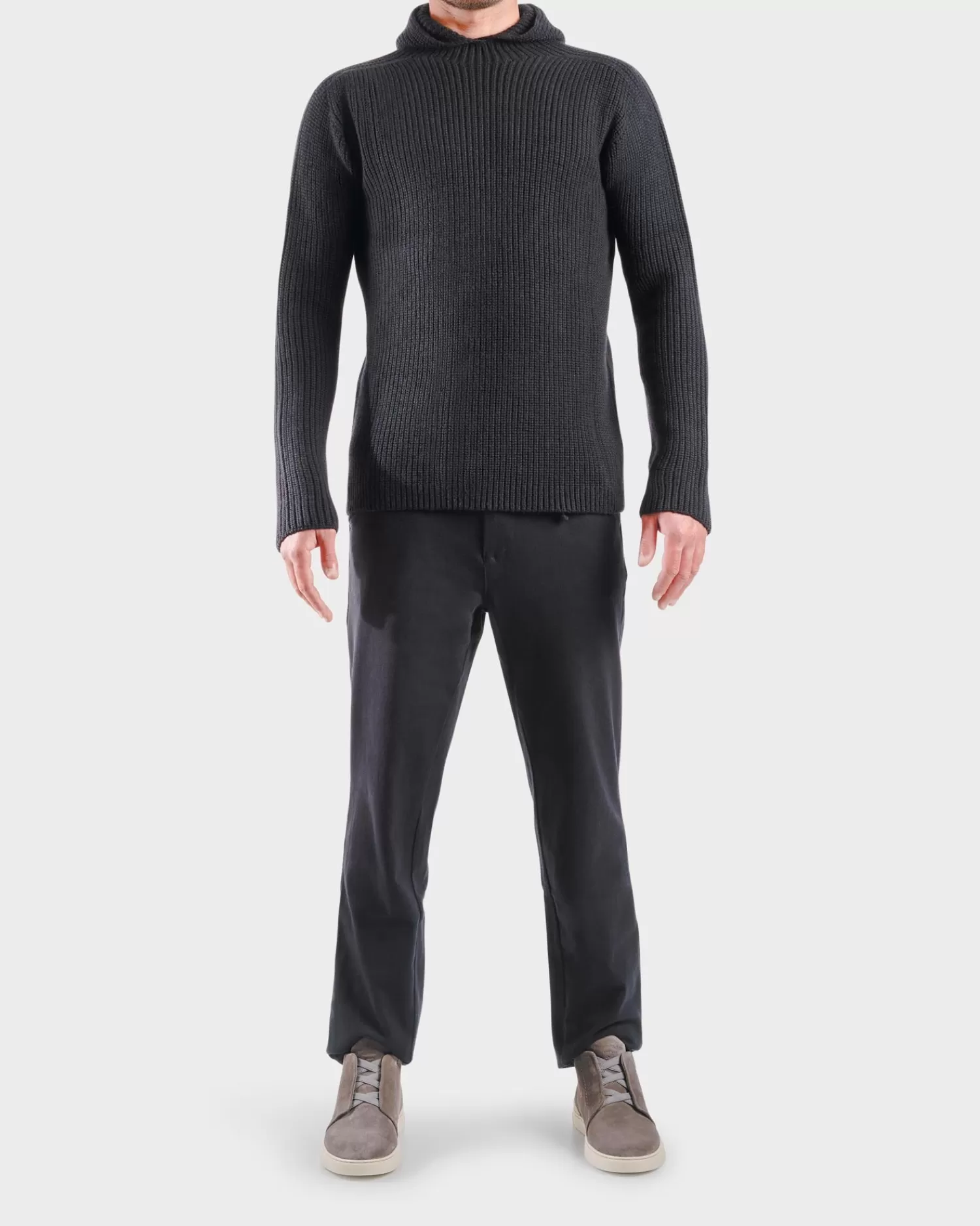 Hannes Roether Black Chunky Wool Knit Hoodie^ Knitwear