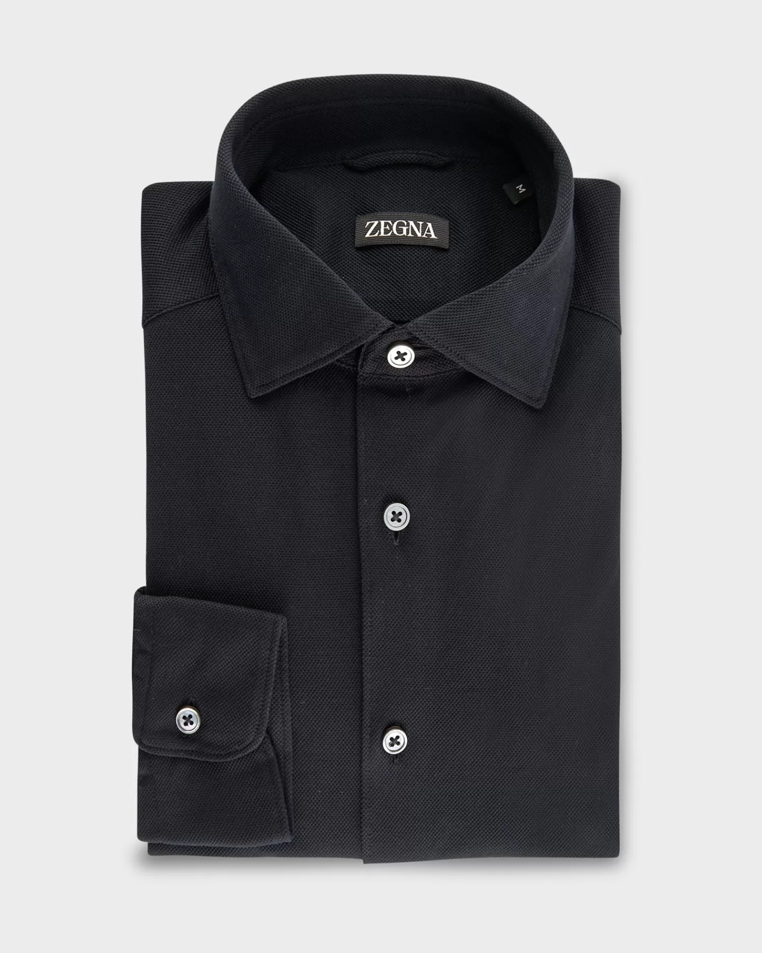 Zegna Black Cotton Pique Shirt^ Casual Shirts