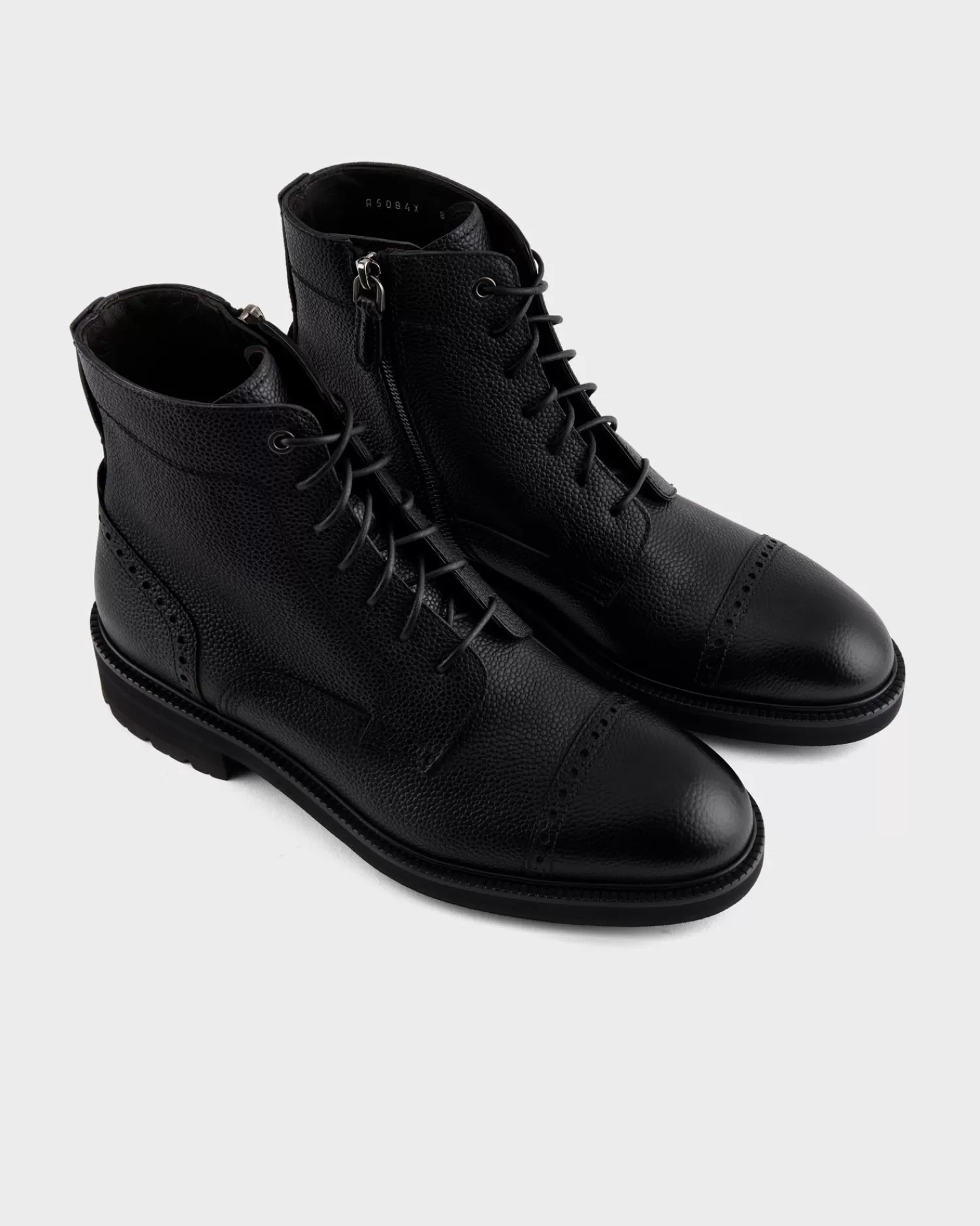 Ermenegildo Zegna Black Grained Leather Arezzo Lace-Up Boots^ Boots