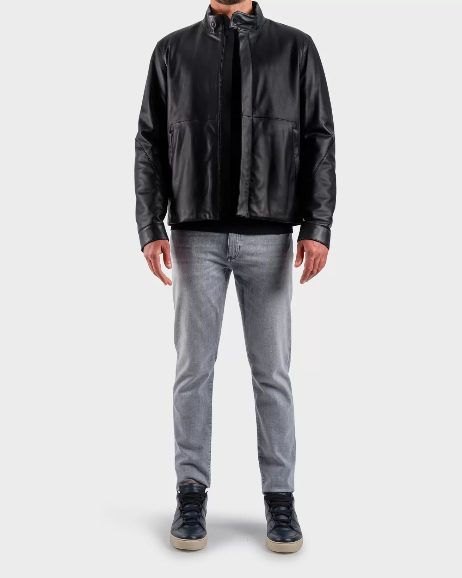 Z Zegna Black Leather Jacket^ Knitwear