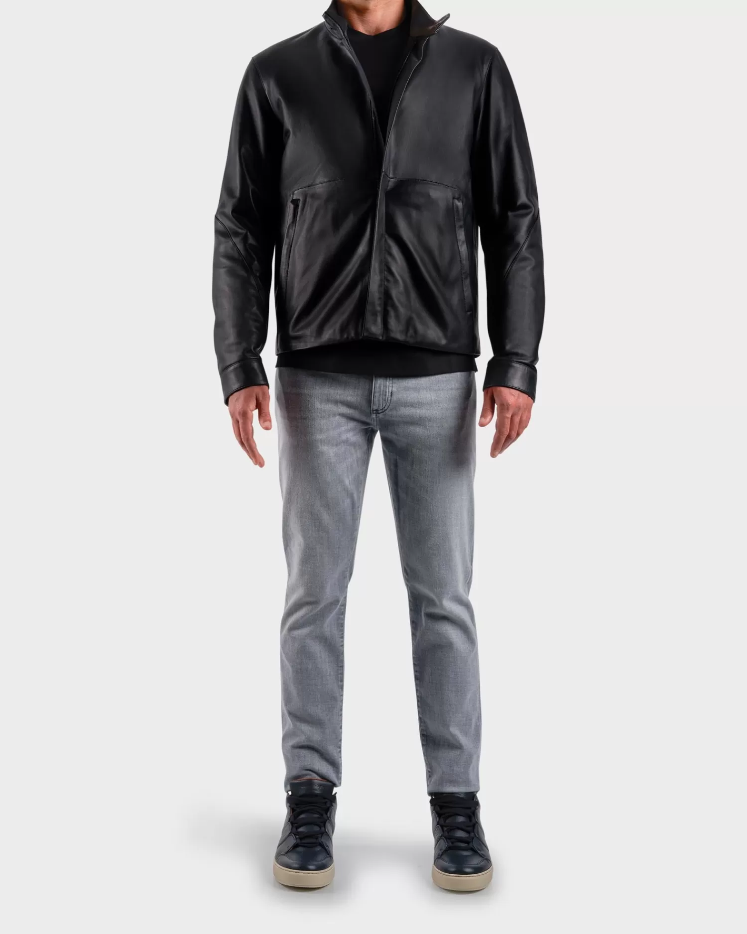 Z Zegna Black Leather Jacket^ Knitwear