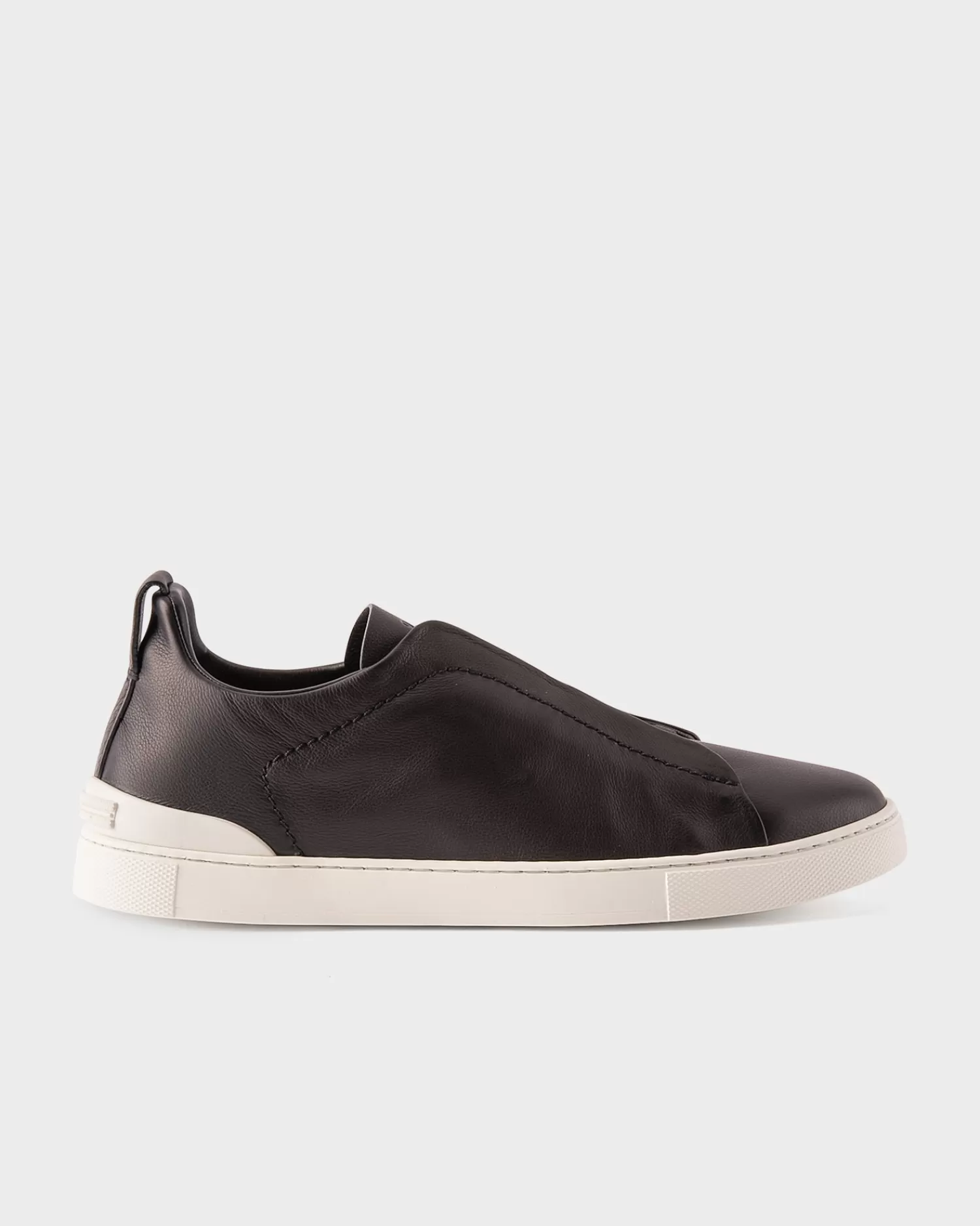 Zegna Black Leather Triple Stitch Sneakers^ Sneakers