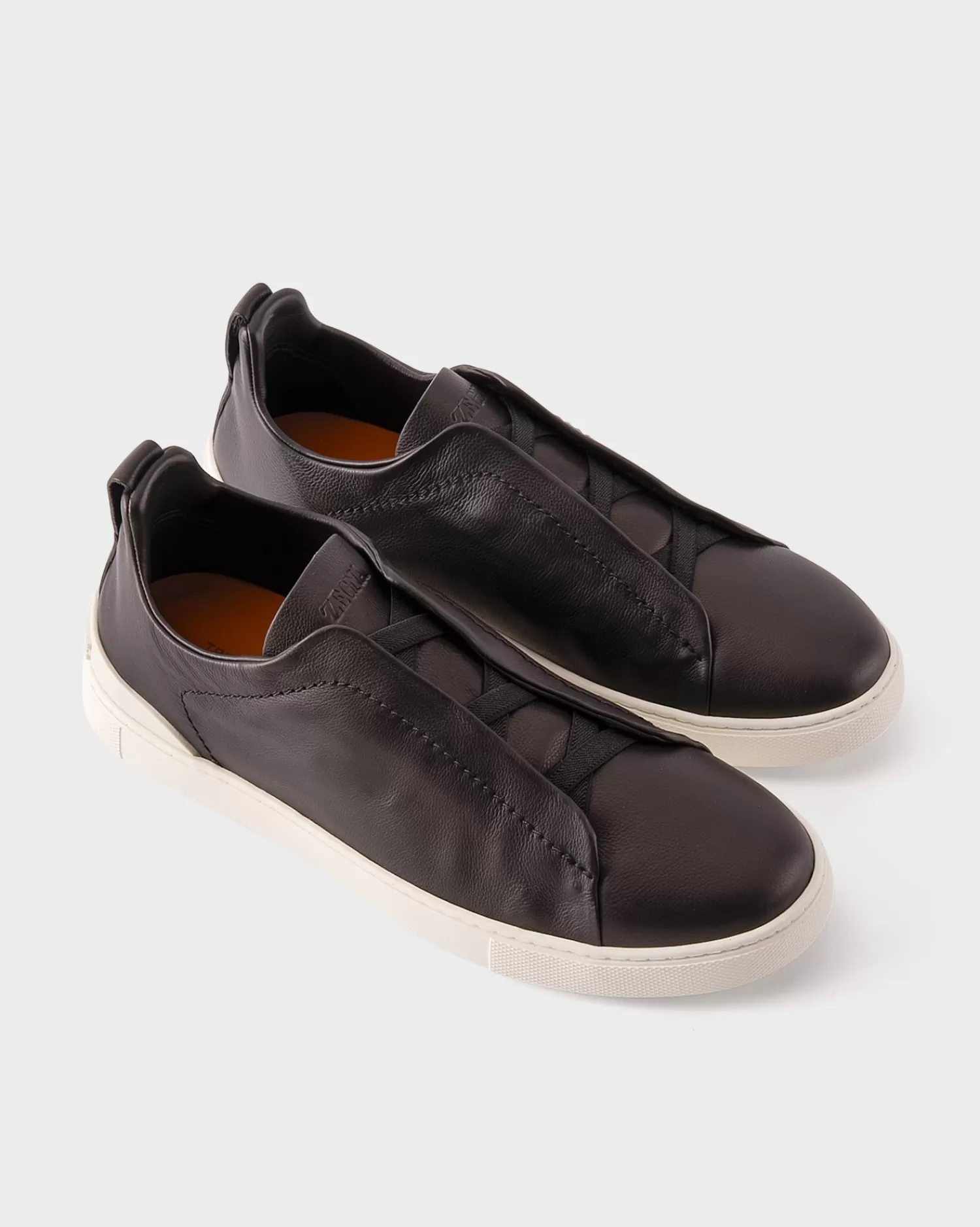 Zegna Black Leather Triple Stitch Sneakers^ Sneakers