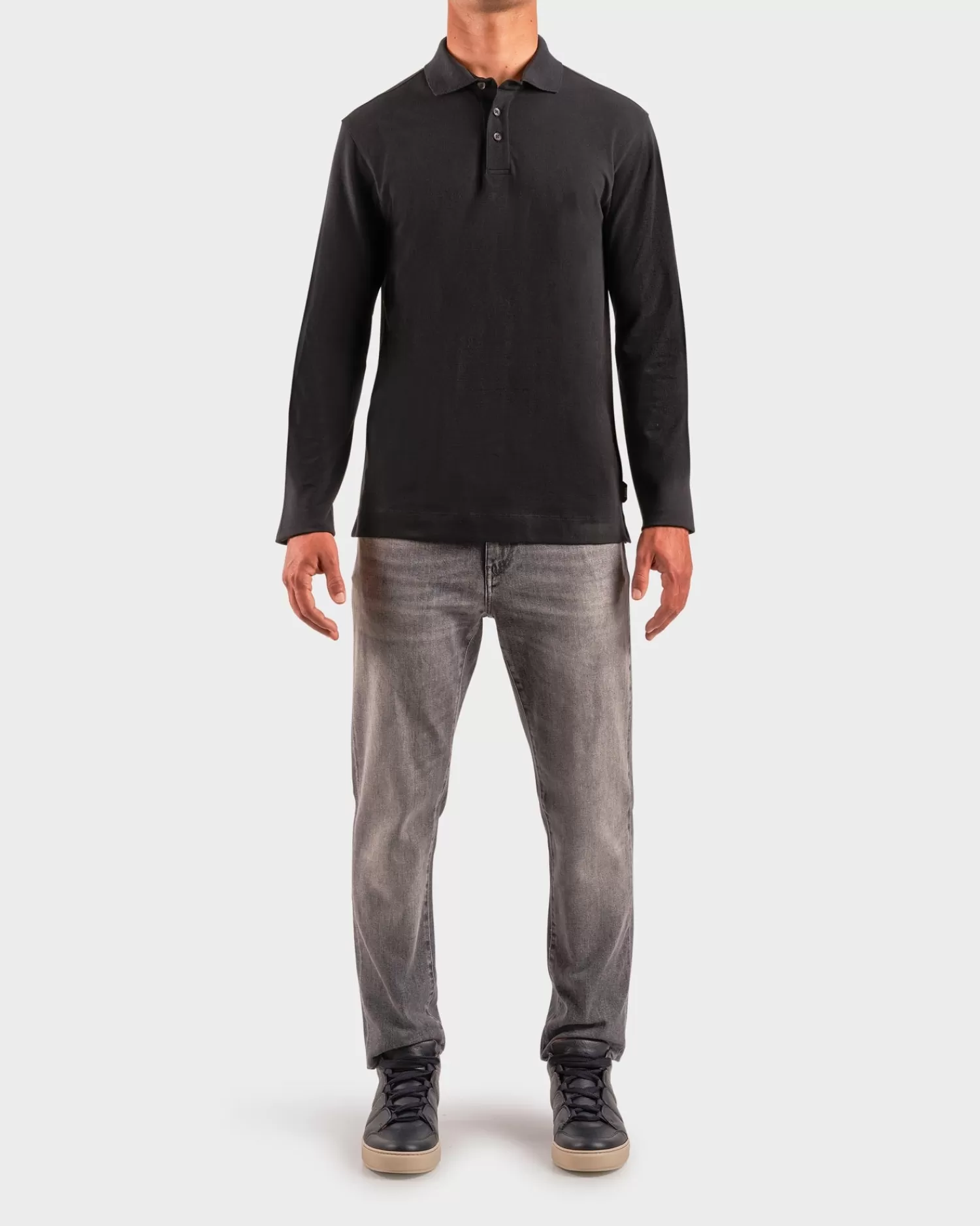 Z Zegna Black Long Sleeve Polo Shirt^ Polos