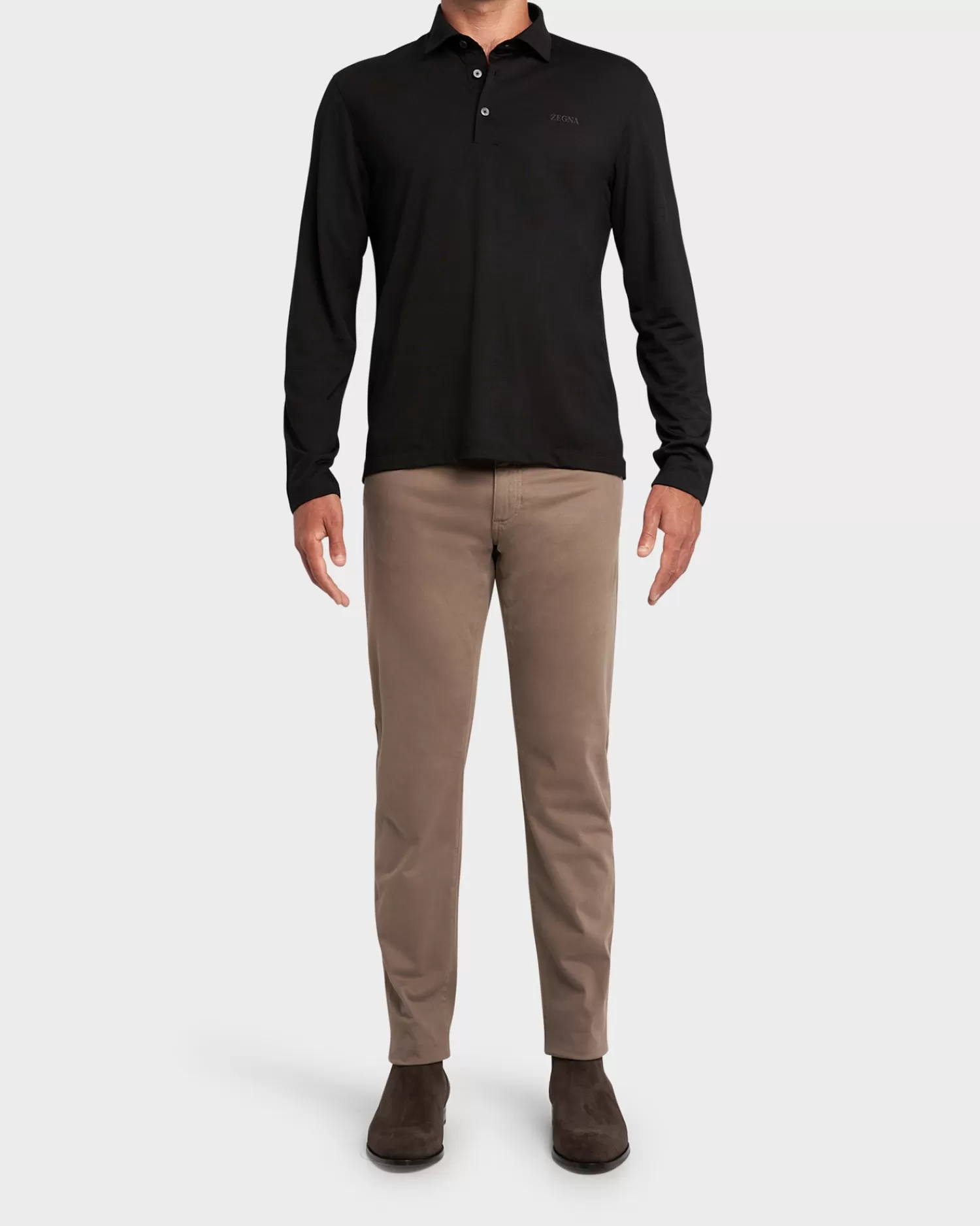 Zegna Black Long Sleeve Techmerino Wool Polo Shirt^ Polos