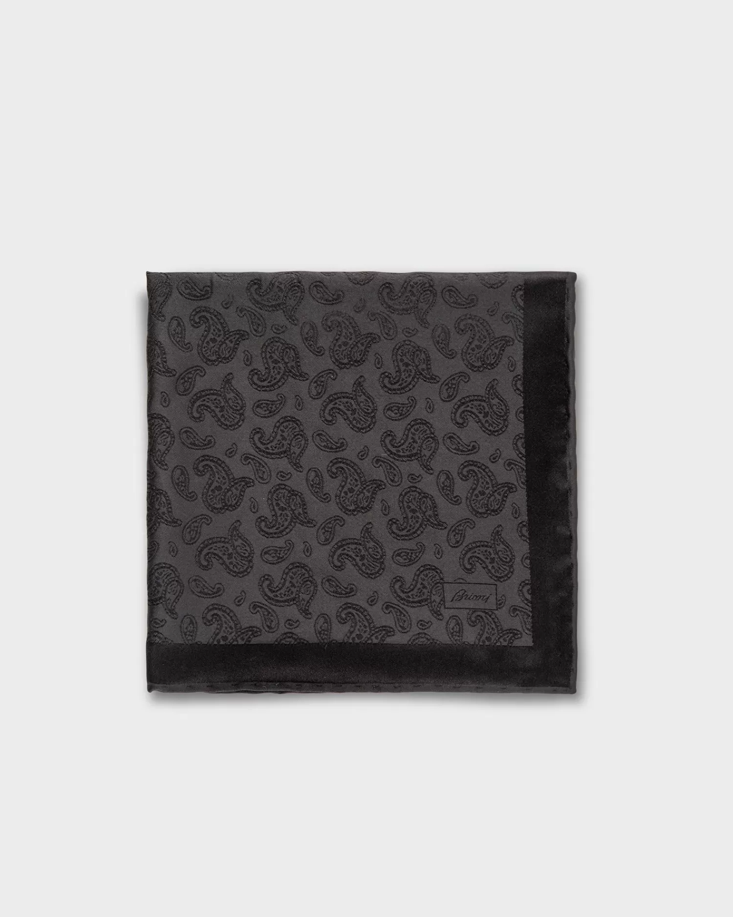 Brioni Black Self Patterned Paisley Silk Pocket Square^ Weddings