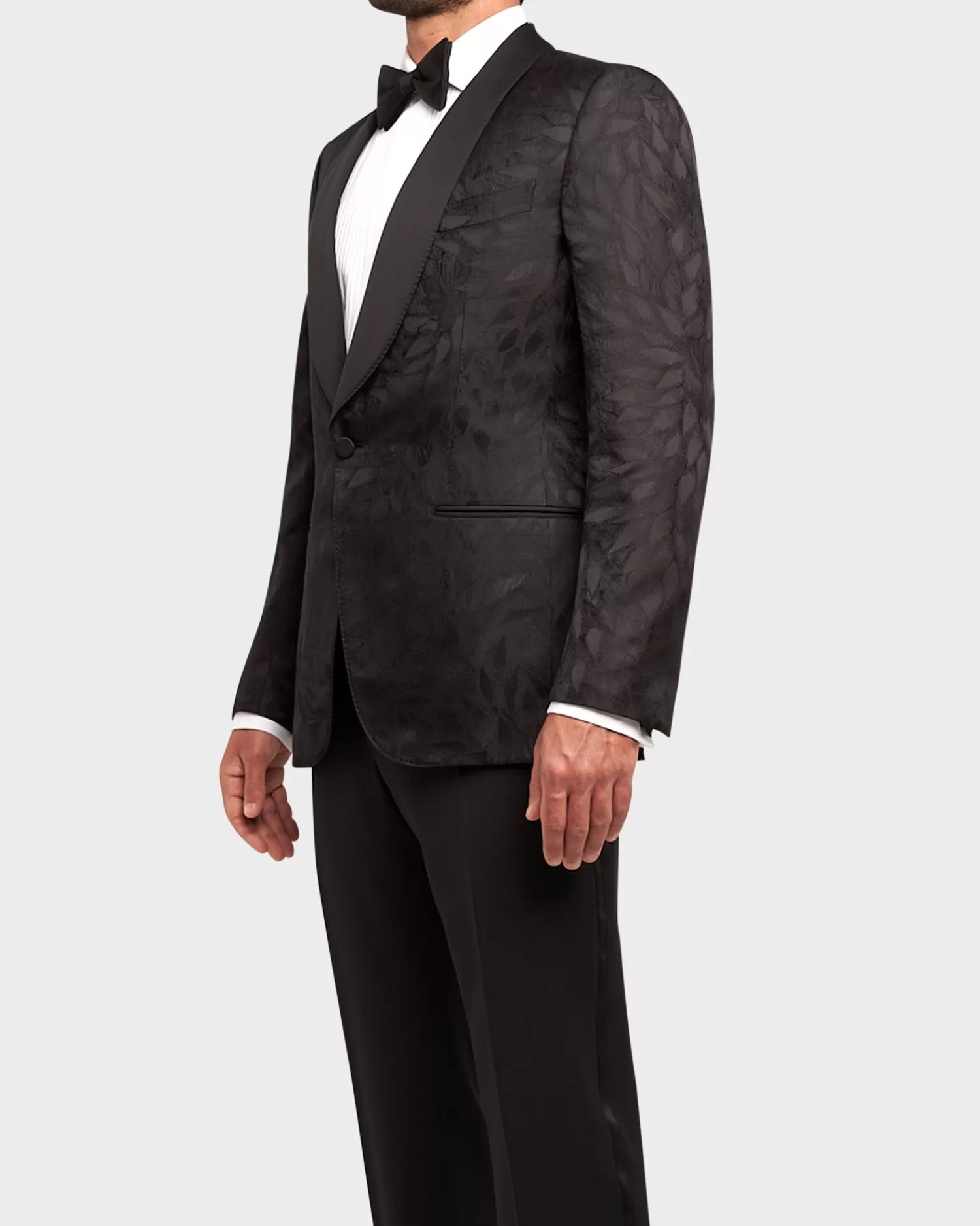 Zegna Black Silk Wool Shawl Collar Leaf Pattern Tuxedo Jacket^ Weddings