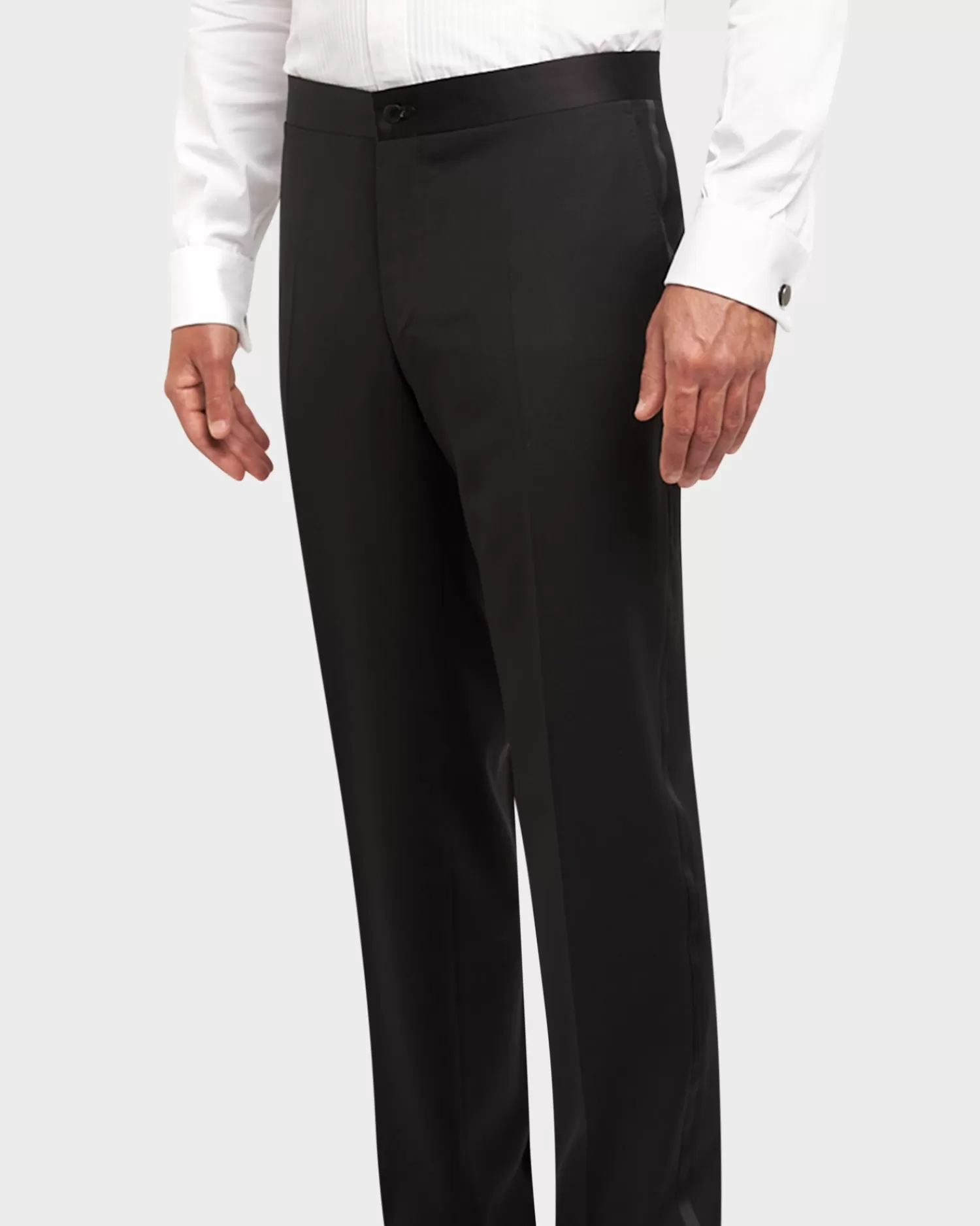 Canali Black Superfine Wool Flat Front Dinner Trousers^ Evening Wear