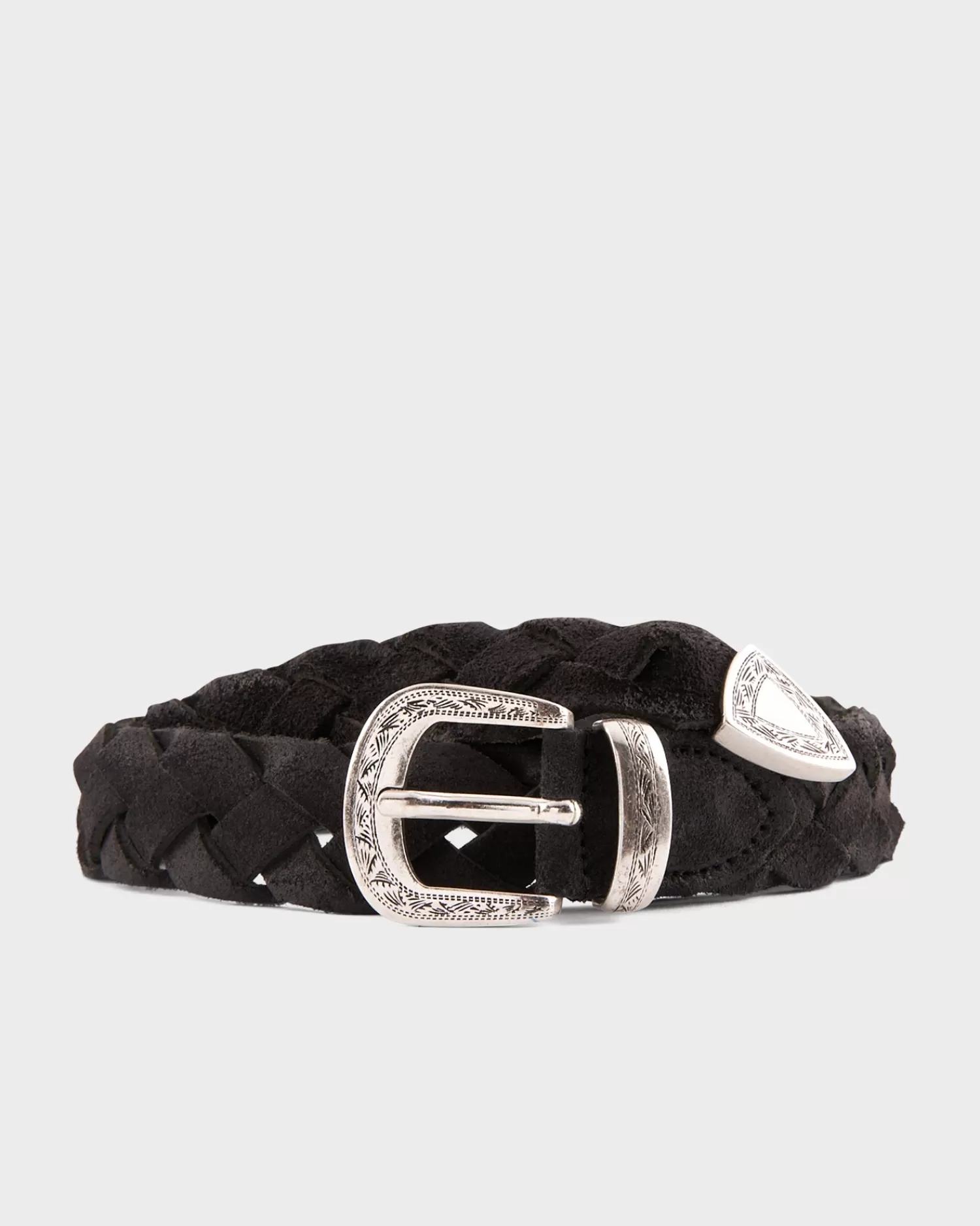 Alberto Luti Black Treccia Woven Suede Antiqued Belt^ Belts