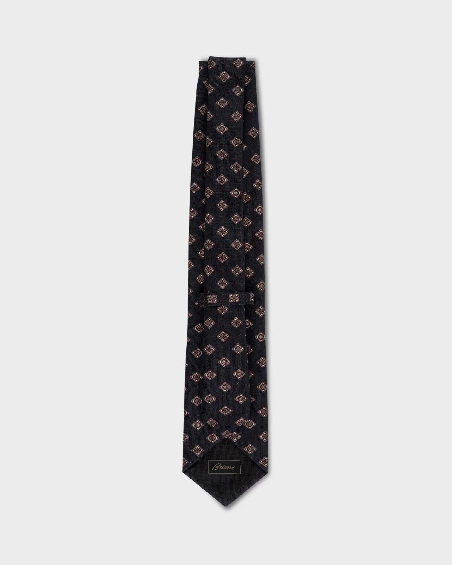 Brioni Black With Brown Tile Pattern Silk Tie^ Ties