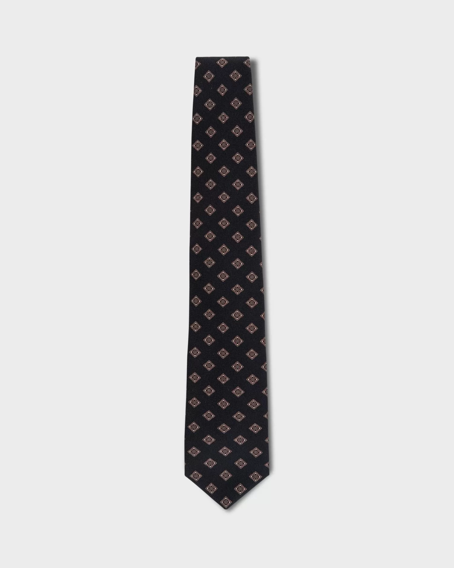 Brioni Black With Brown Tile Pattern Silk Tie^ Ties