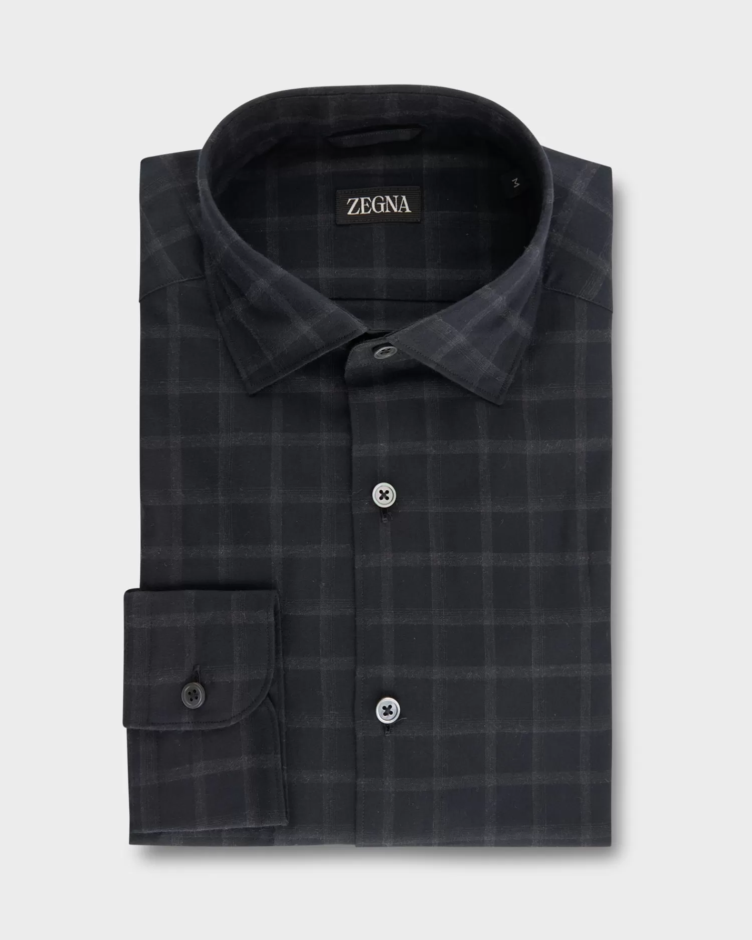 Zegna Black With Large Grey Check Cotton Shirt^ Casual Shirts