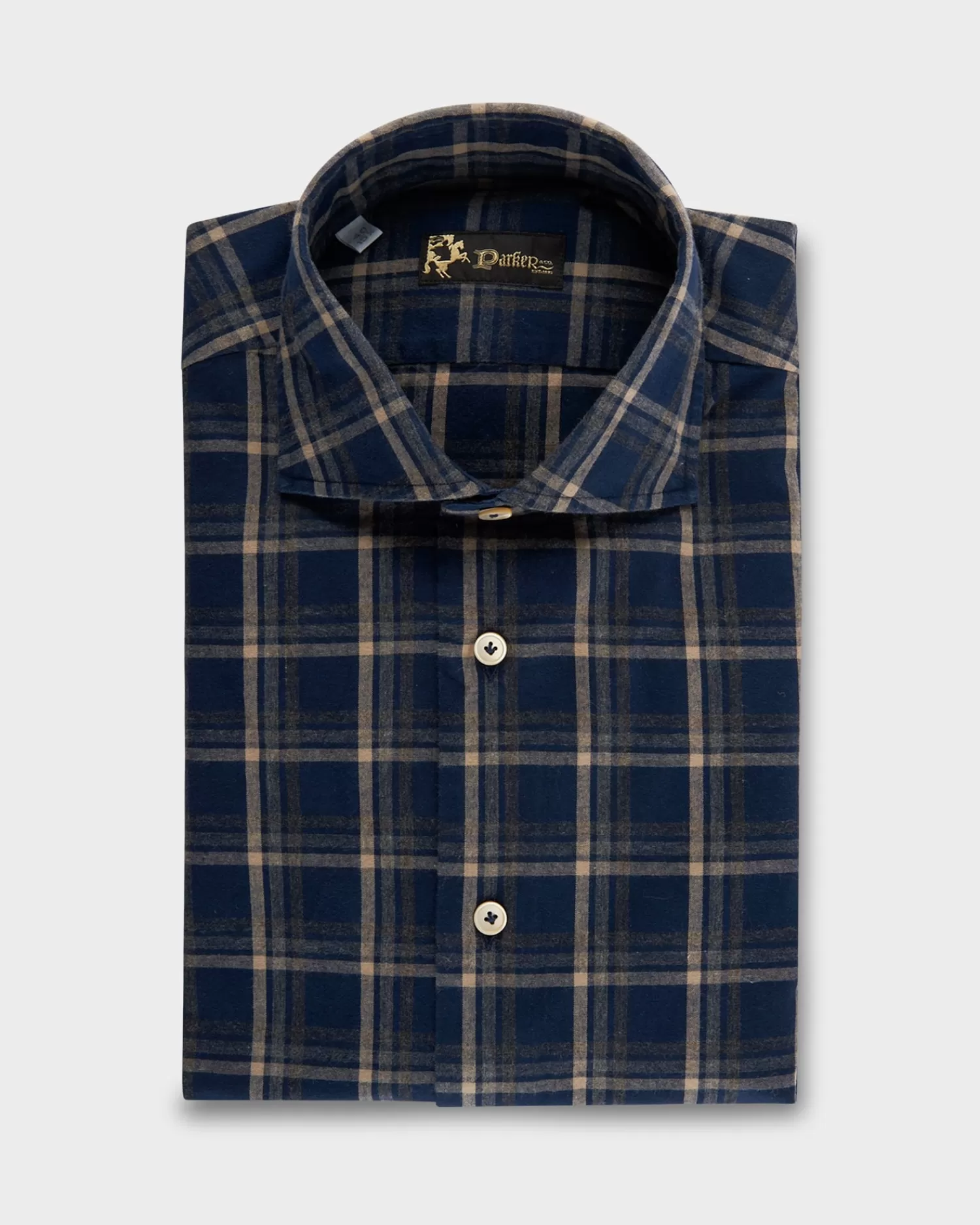 * Blue And Beige Large Check Cotton Shirt^ Casual Shirts