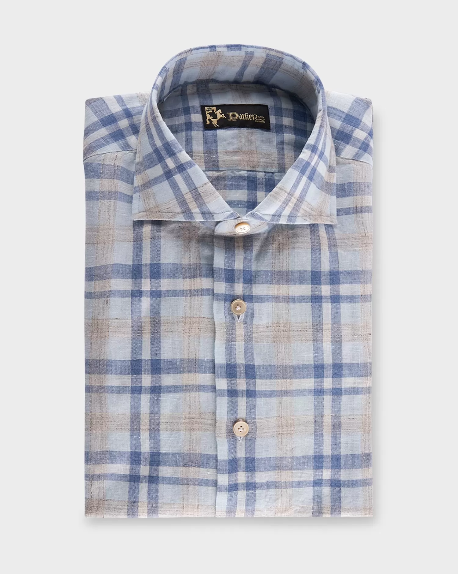 * Blue And Oat Check Linen Shirt^ Casual Shirts