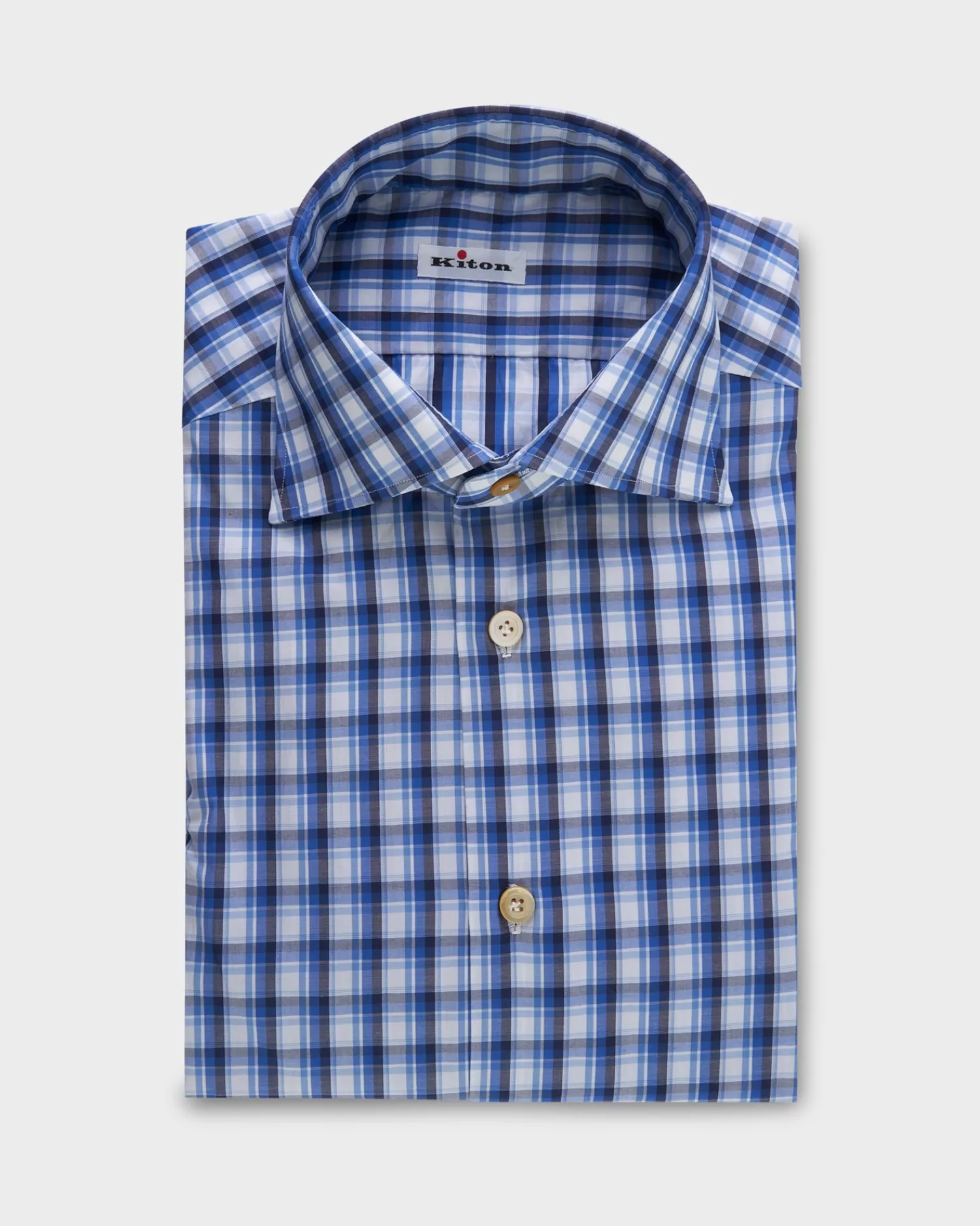 Kiton Blue And White Check Cotton Shirt^ Casual Shirts