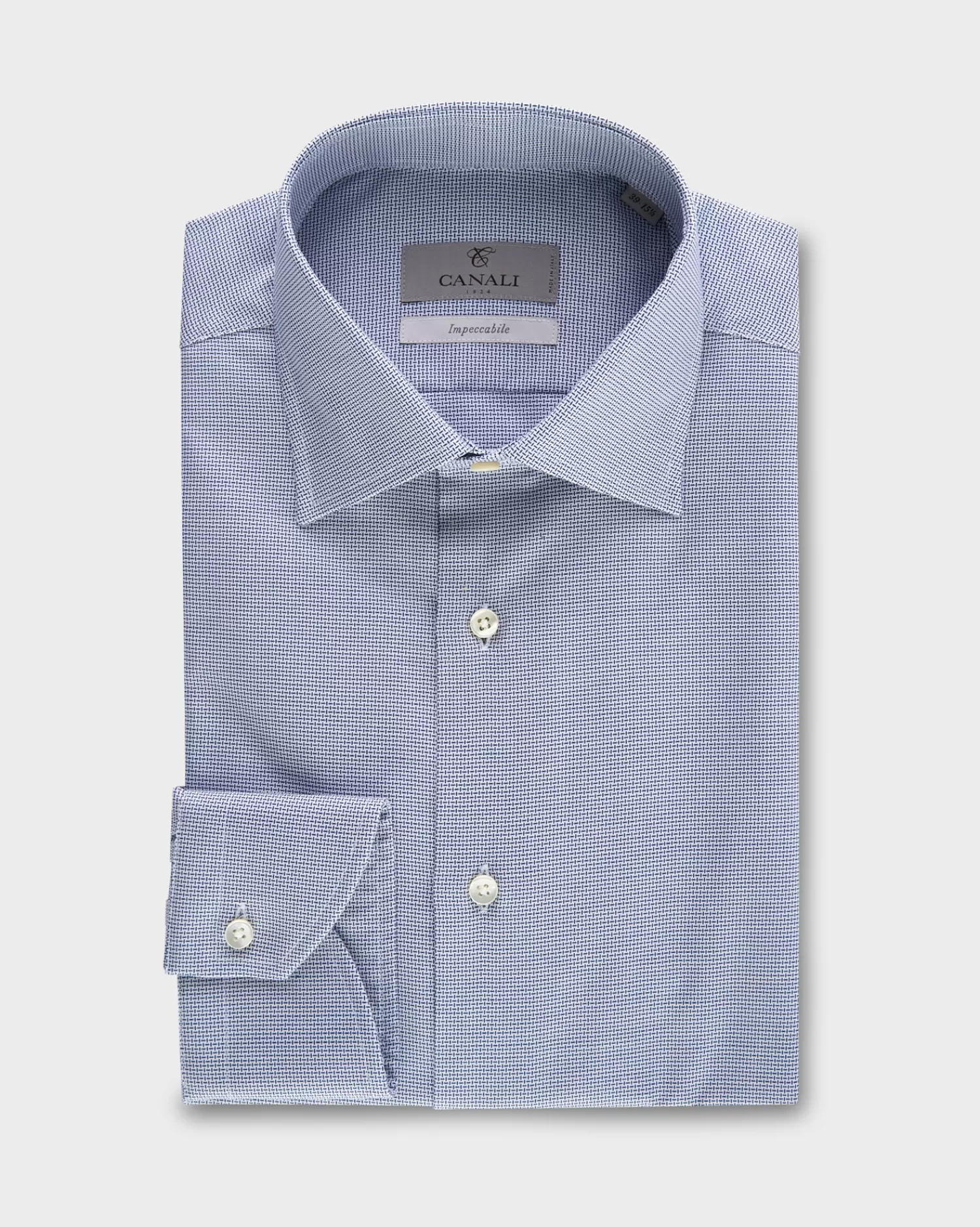 Canali Blue And White Micro Pattern Impeccabile Cotton Shirt^ Business Shirts