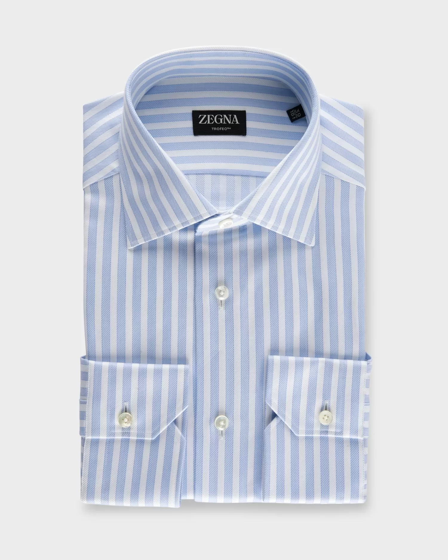 Zegna Blue And White Solid Stripe Trofeo Cotton Twill Shirt^ Business Shirts