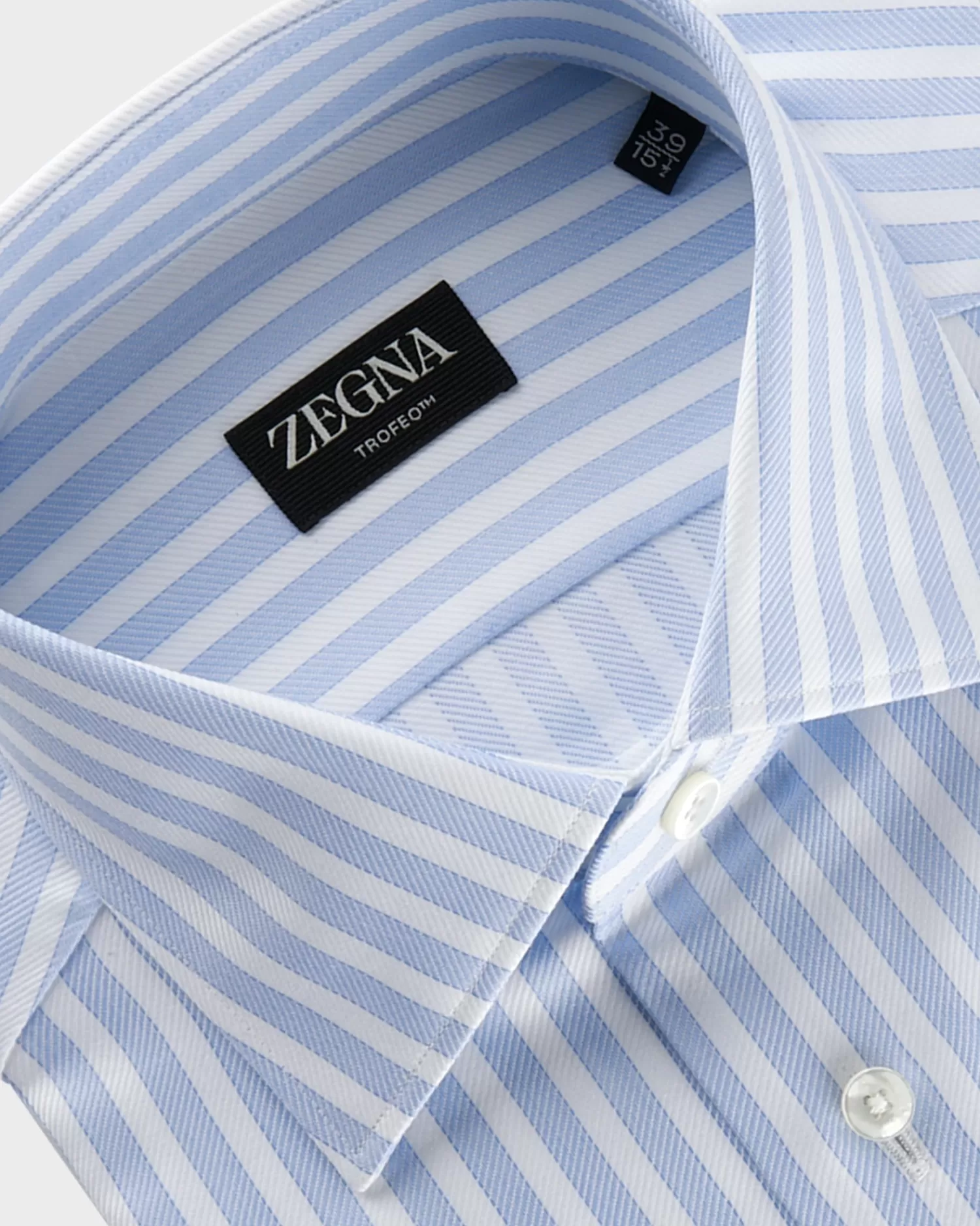 Zegna Blue And White Solid Stripe Trofeo Cotton Twill Shirt^ Business Shirts