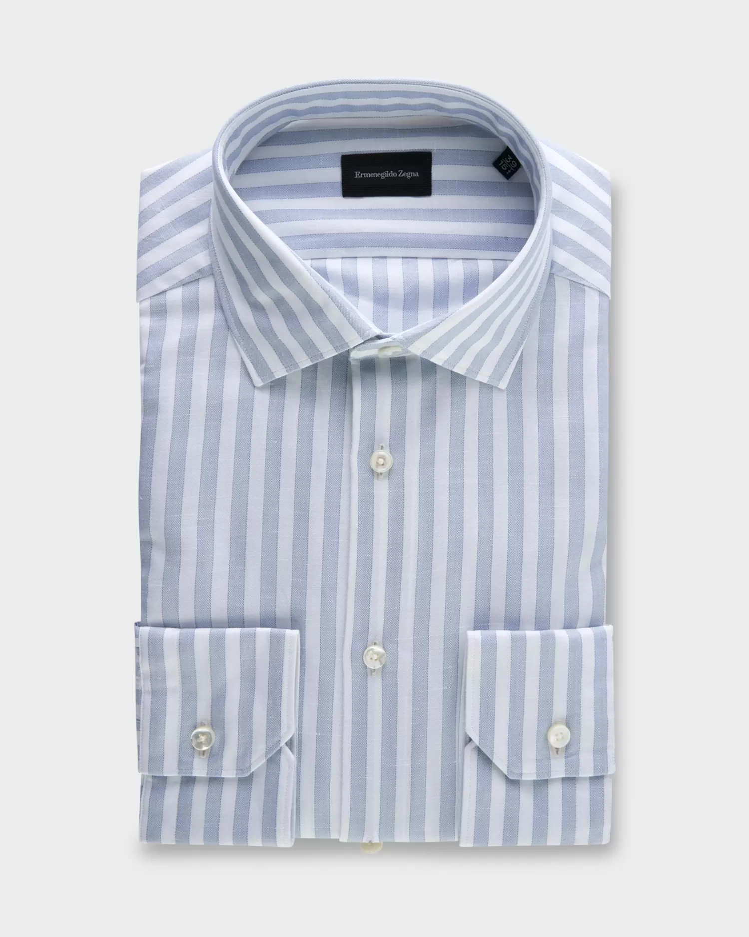 Ermenegildo Zegna Blue And White Stripe Cotton Linen Milano Shirt^ Casual Shirts