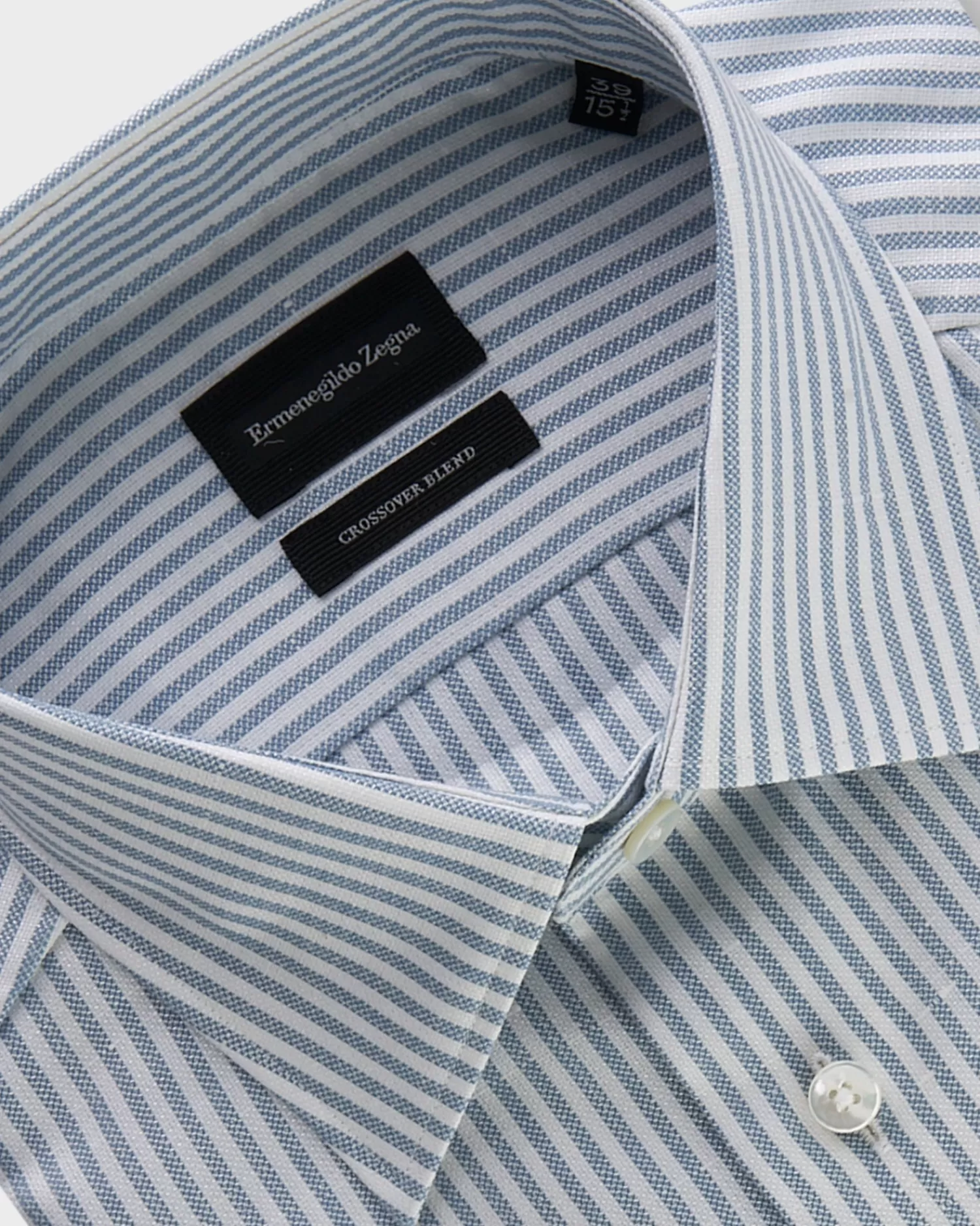 Ermenegildo Zegna Blue And White Stripe Crossover Blend Shirt^ Business Shirts