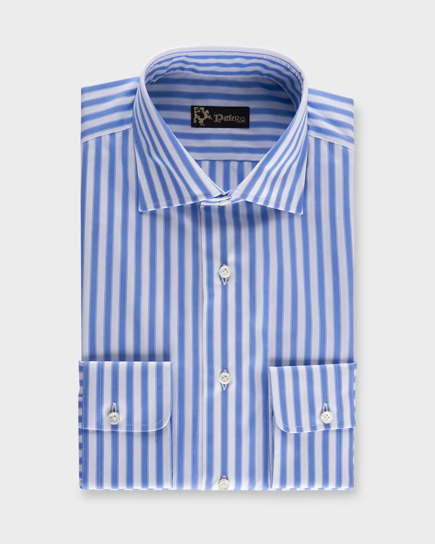 * Blue And White Stripe Tailored Fit Cotton Shirt^ Business Shirts