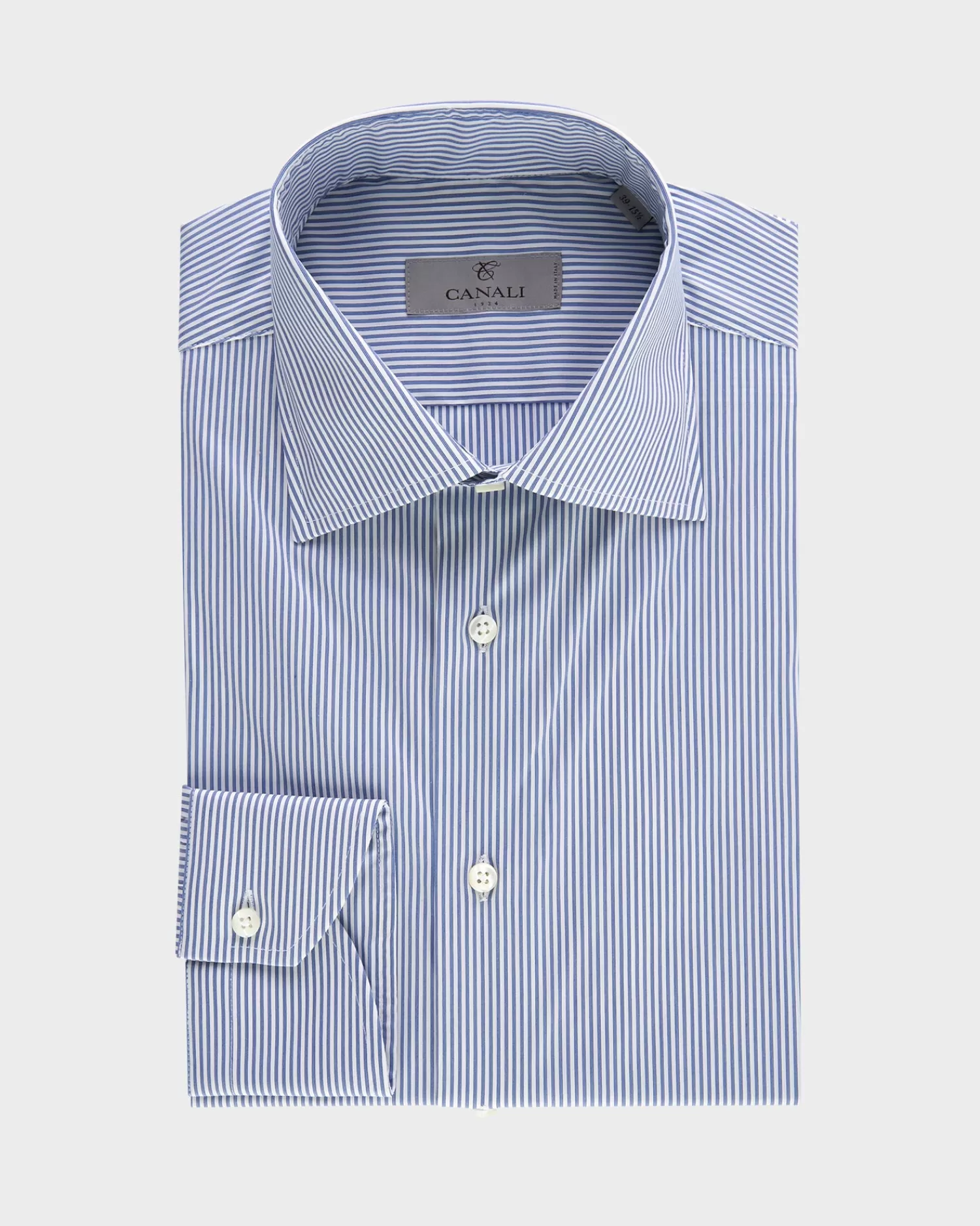 Canali Blue And White Vertical Pinstripe Cotton Stretch Shirt^ Business Shirts