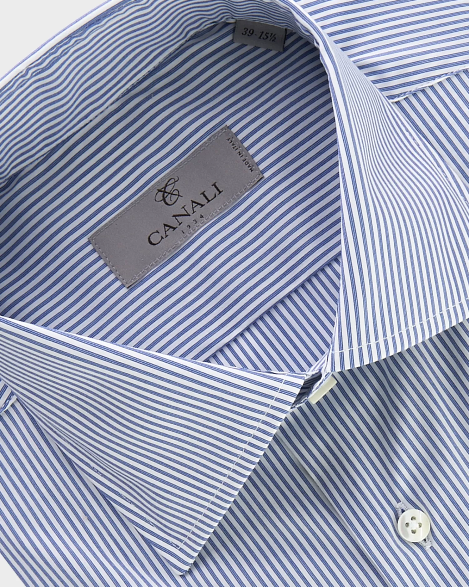 Canali Blue And White Vertical Pinstripe Cotton Stretch Shirt^ Business Shirts