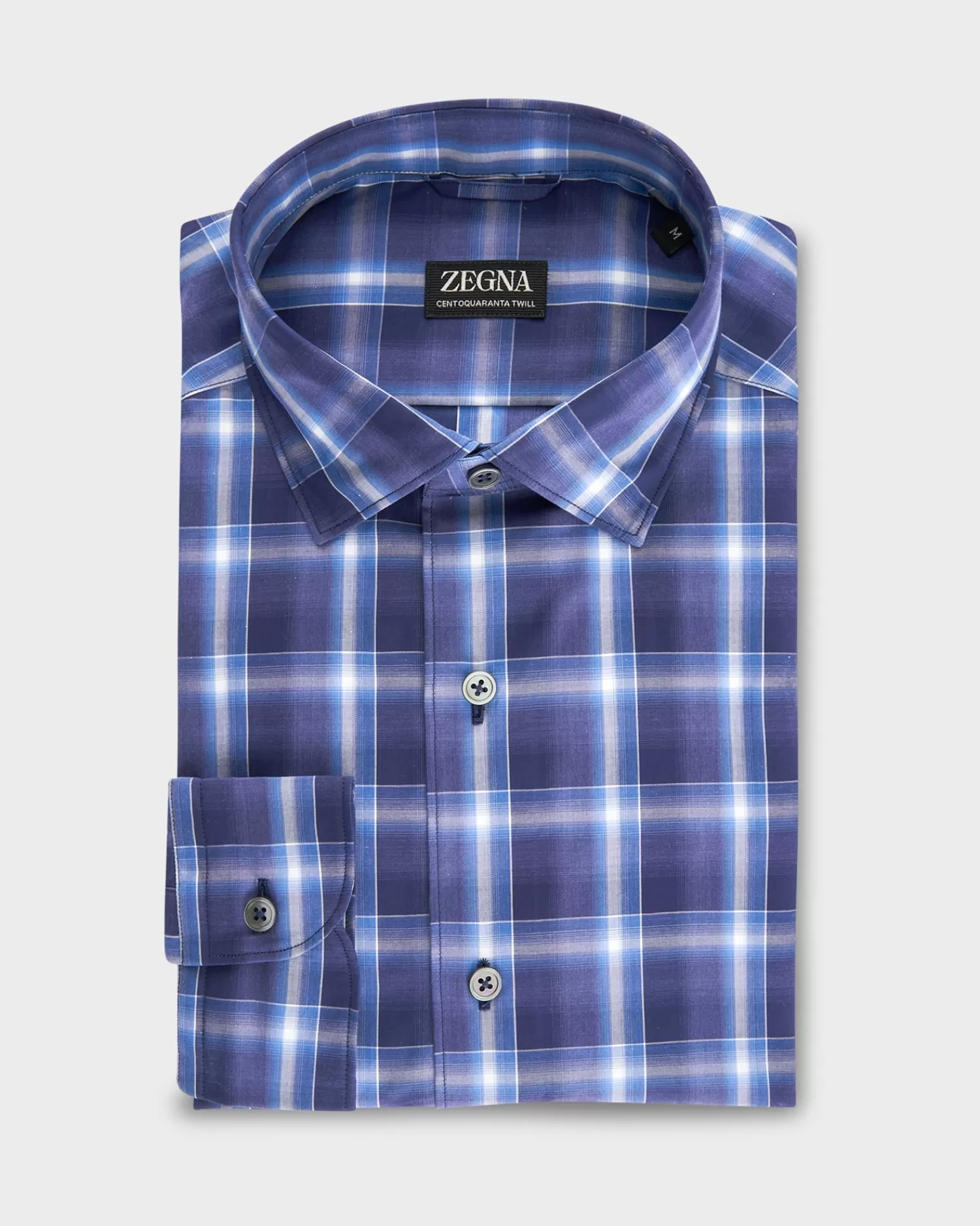 Zegna Blue Check Centoquatra Twill Cotton Shirt^ Casual Shirts