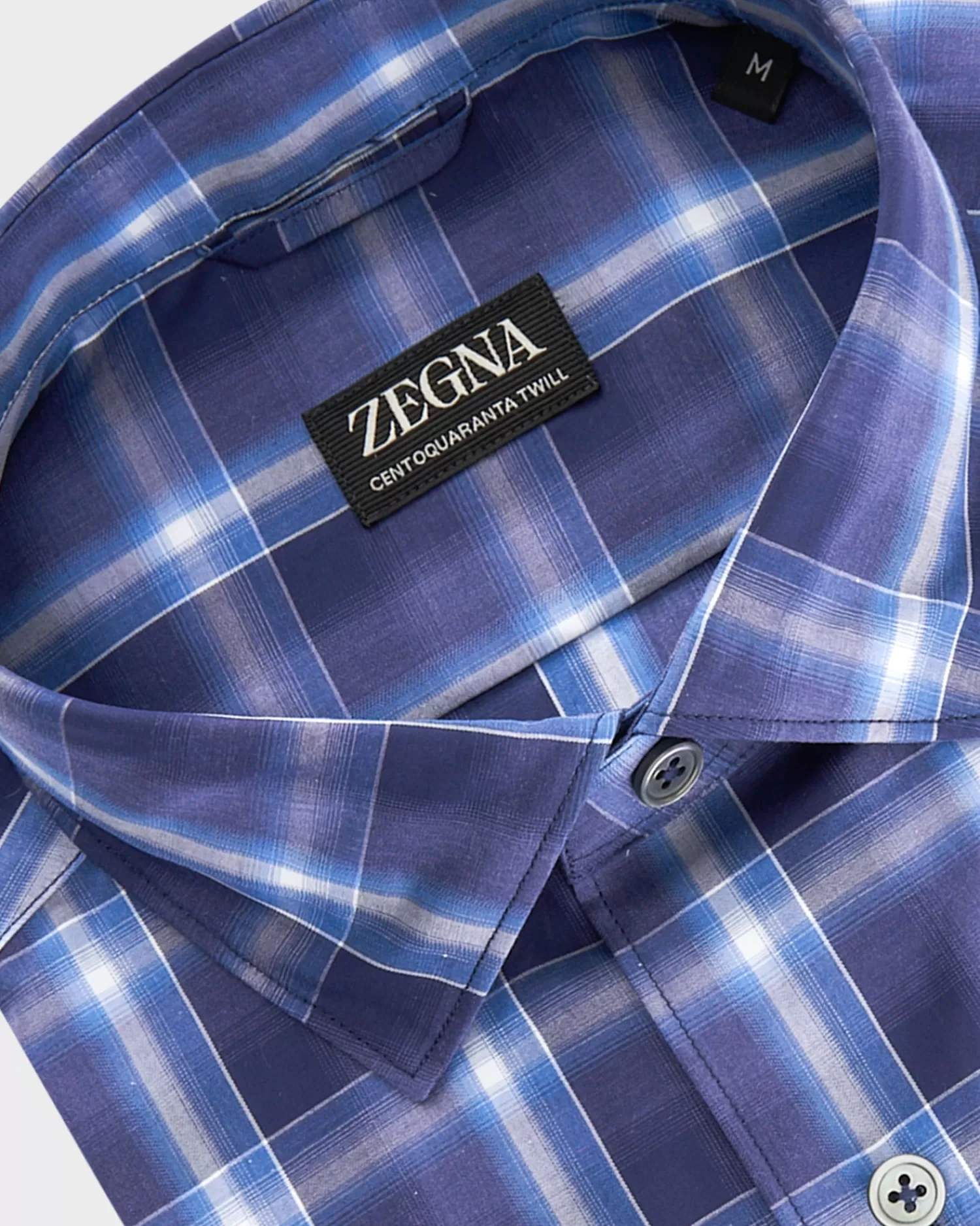 Zegna Blue Check Centoquatra Twill Cotton Shirt^ Casual Shirts