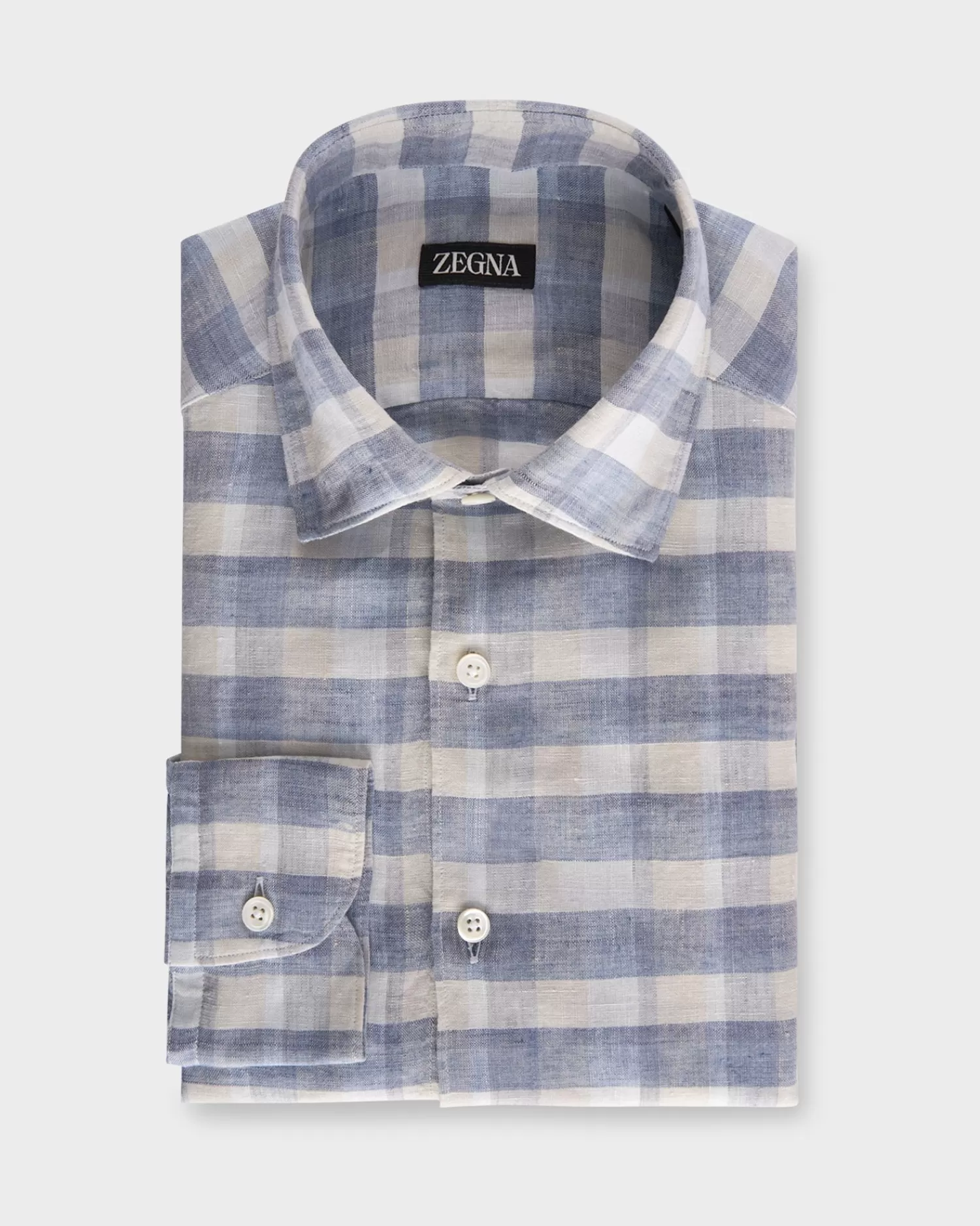 Zegna Blue Check Linen Shirt^ Casual Shirts