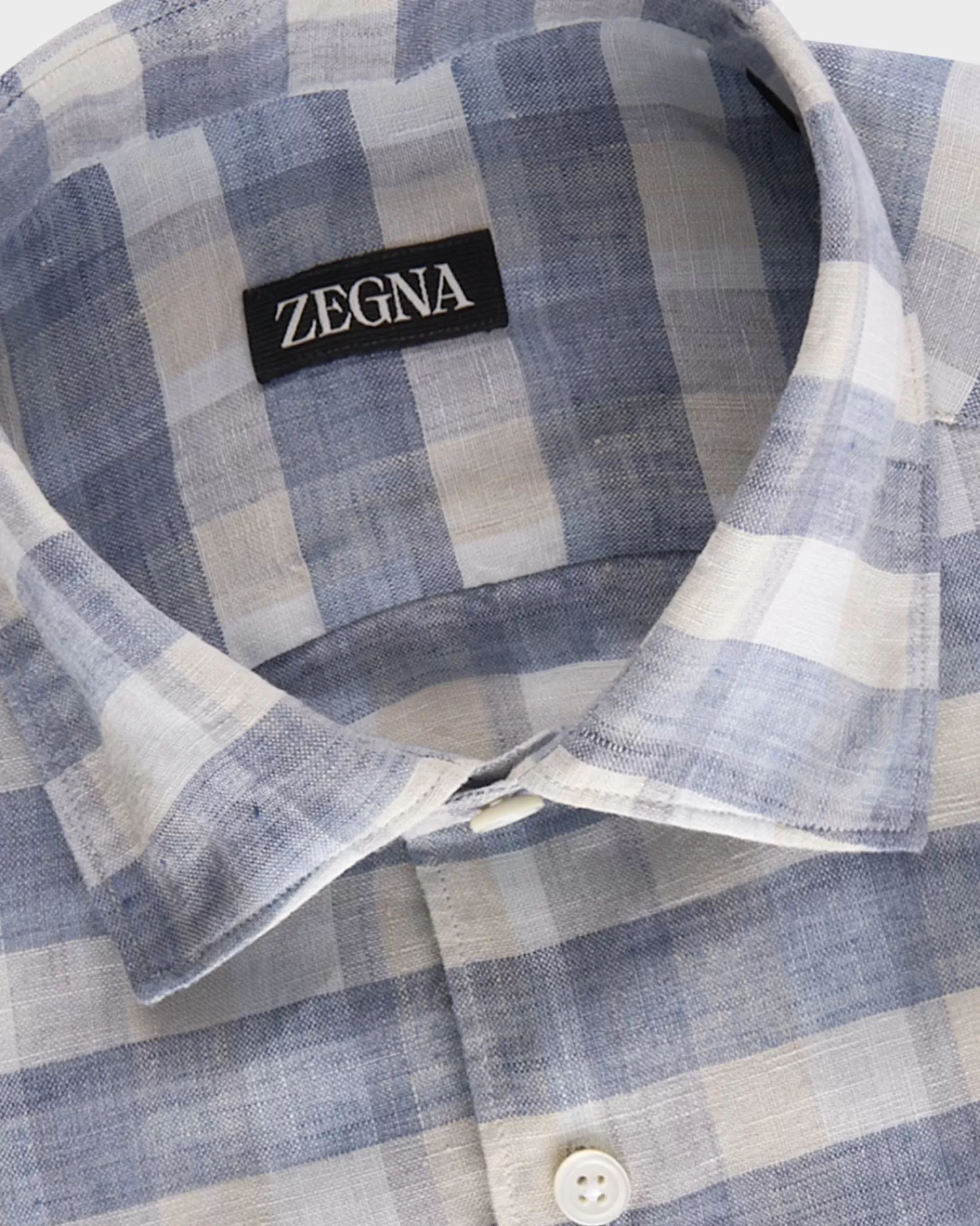 Zegna Blue Check Linen Shirt^ Casual Shirts