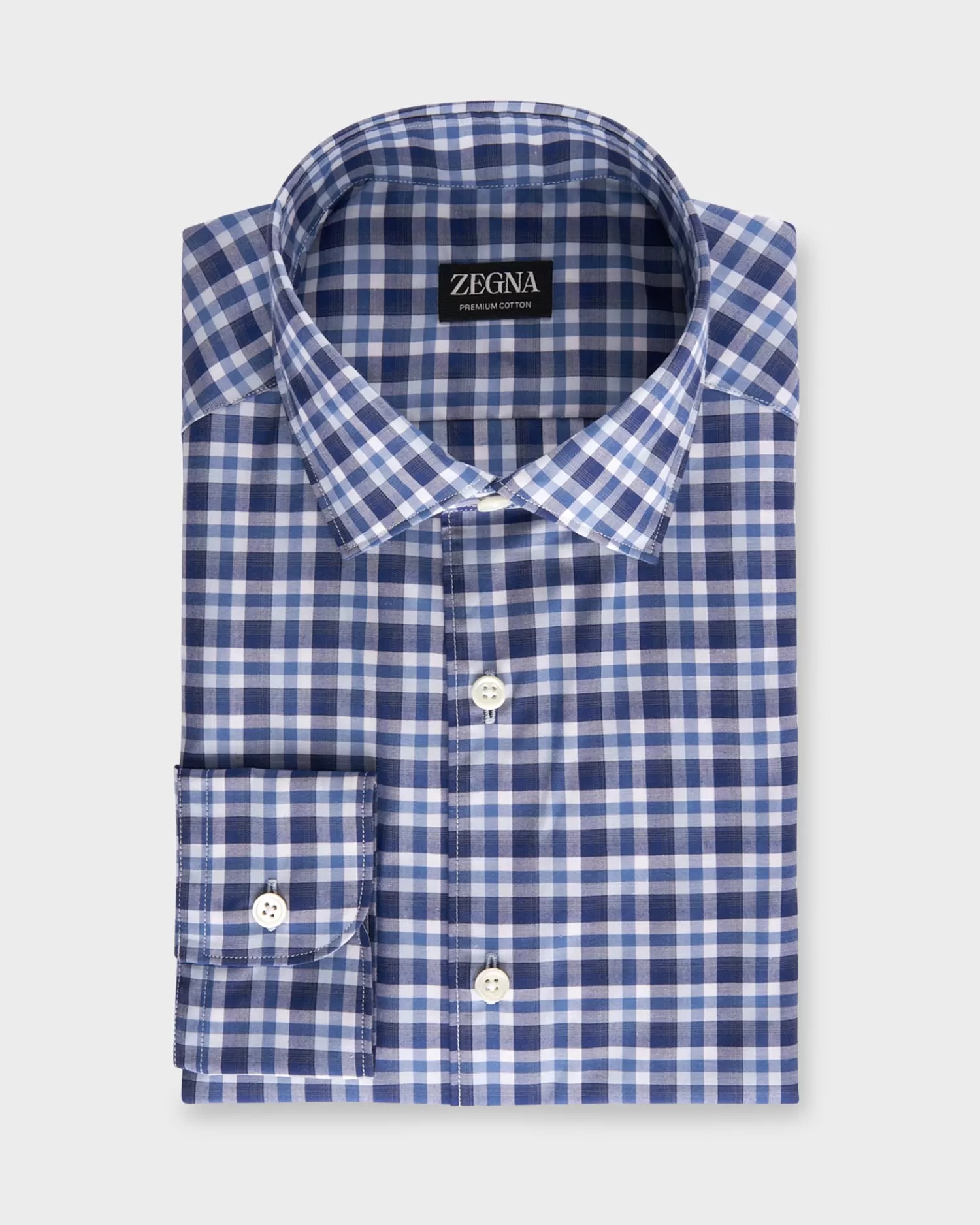 Zegna Blue Check Premium Cotton Shirt^ Casual Shirts