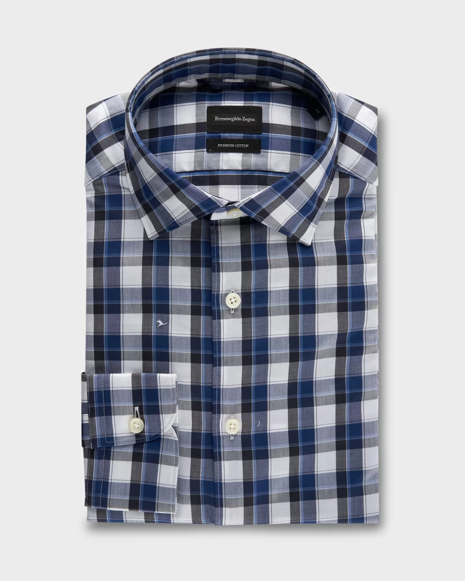 Ermenegildo Zegna Blue Cotton Check Shirt^ Casual Shirts