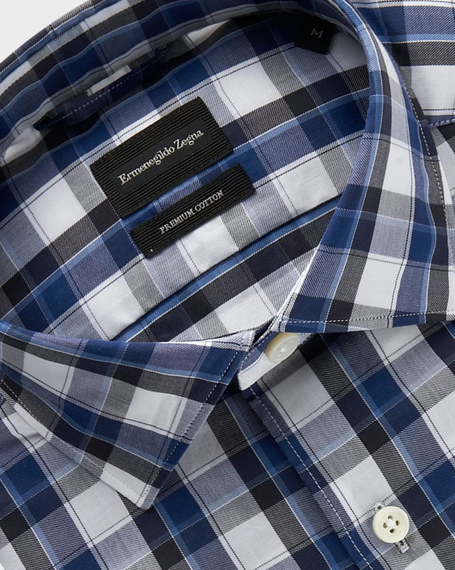 Ermenegildo Zegna Blue Cotton Check Shirt^ Casual Shirts