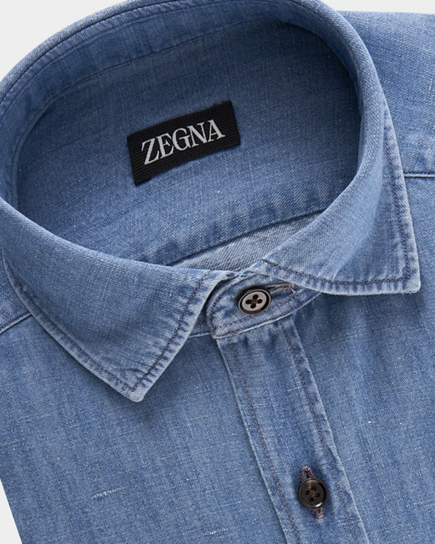 Zegna Blue Cotton Linen Denim Shirt^ Casual Shirts