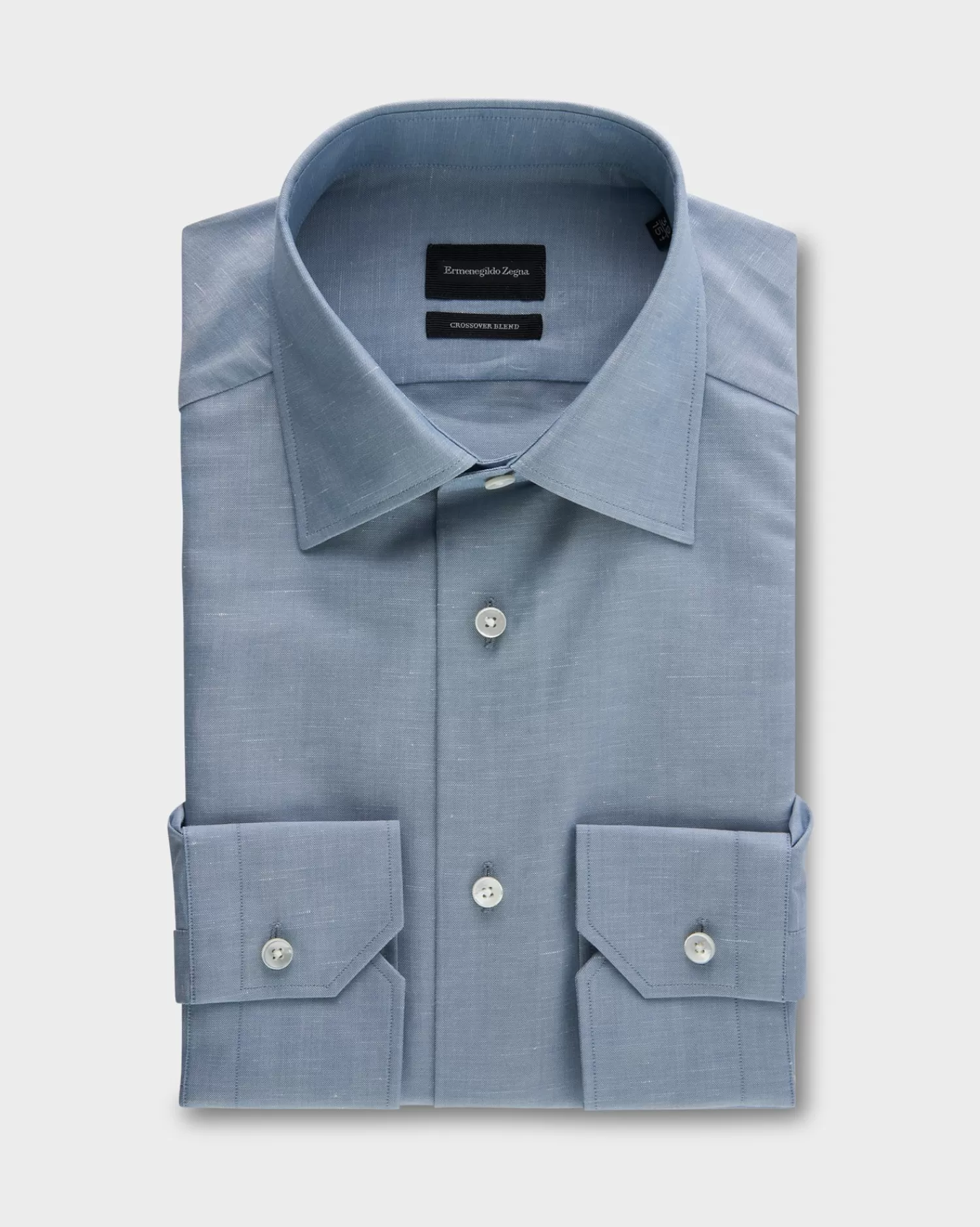 Ermenegildo Zegna Blue Crossover Blend Cotton Linen Silk Shirt^ Business Shirts