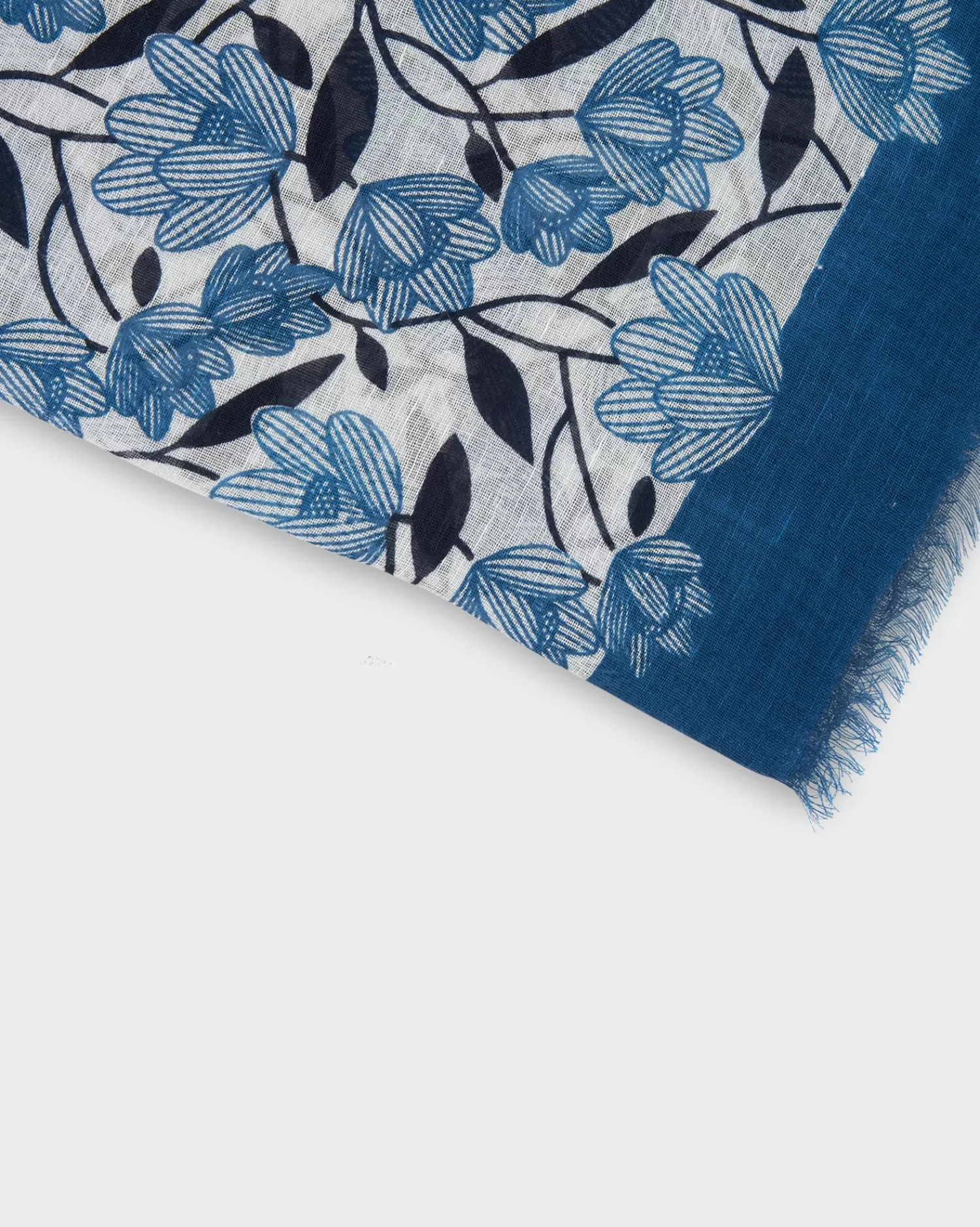 Altea Blue Floral Linen Cotton Frayed Edge Scarf^ Scarves