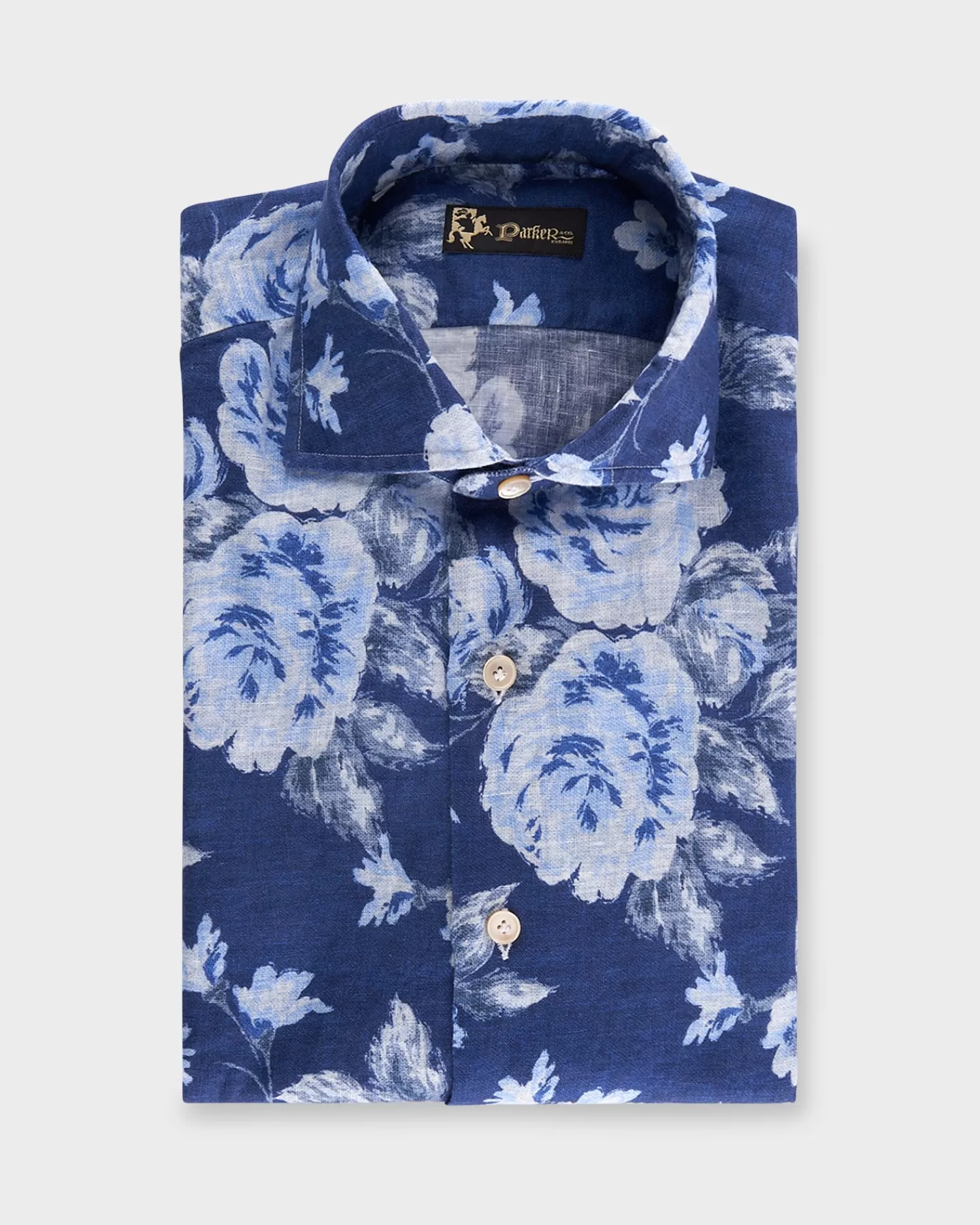 * Blue Floral Linen Shirt^ Casual Shirts