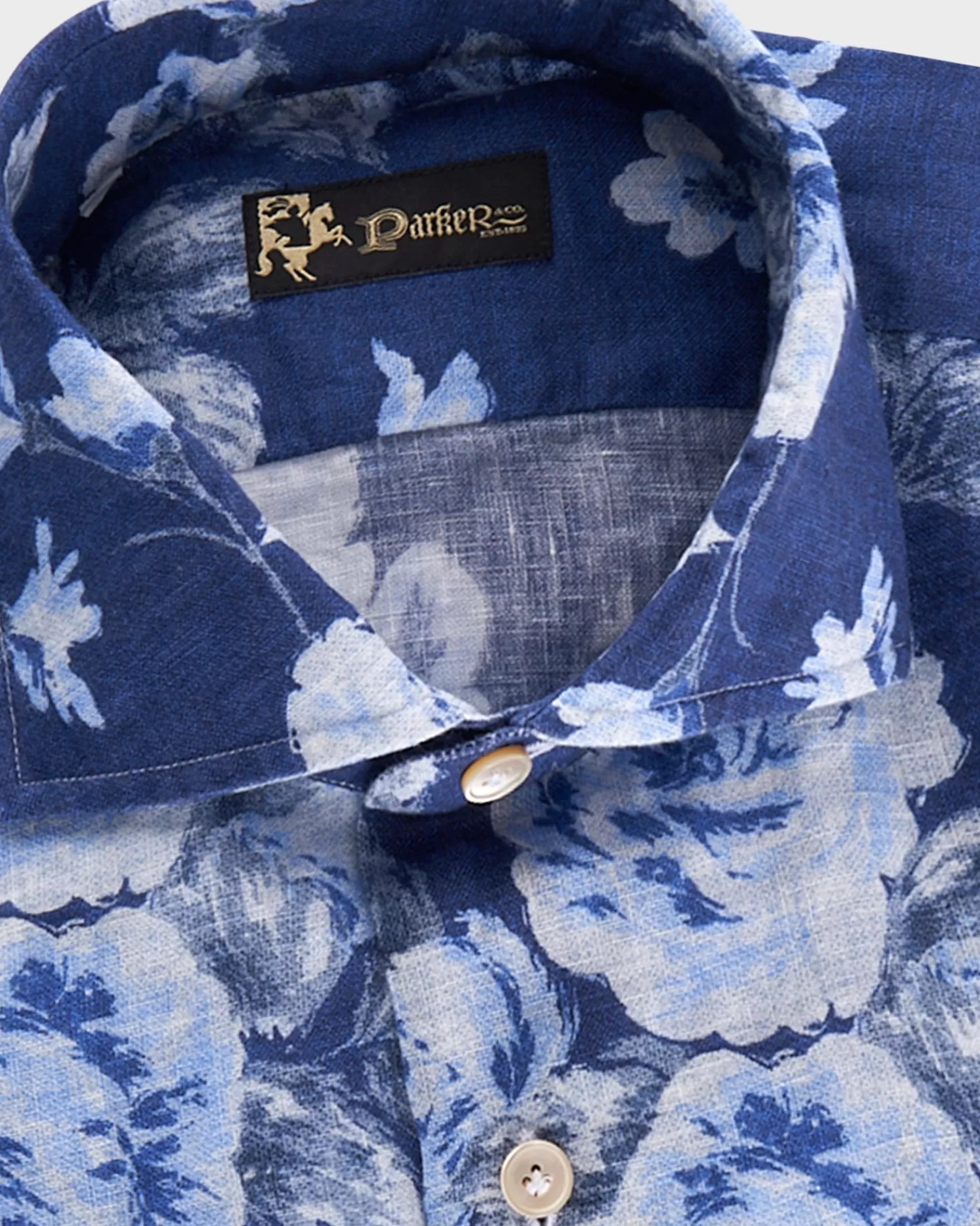 * Blue Floral Linen Shirt^ Casual Shirts