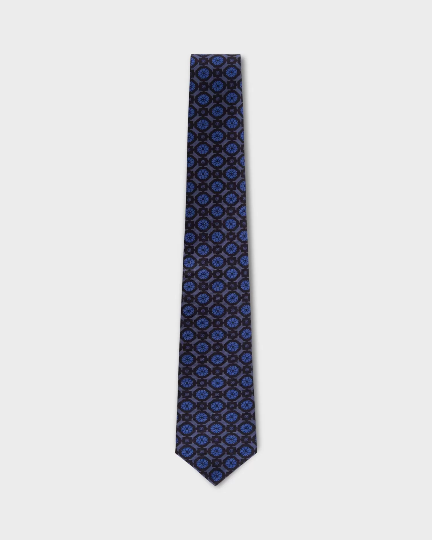 Kiton Blue Geometric Floral Pattern Tie^ Ties