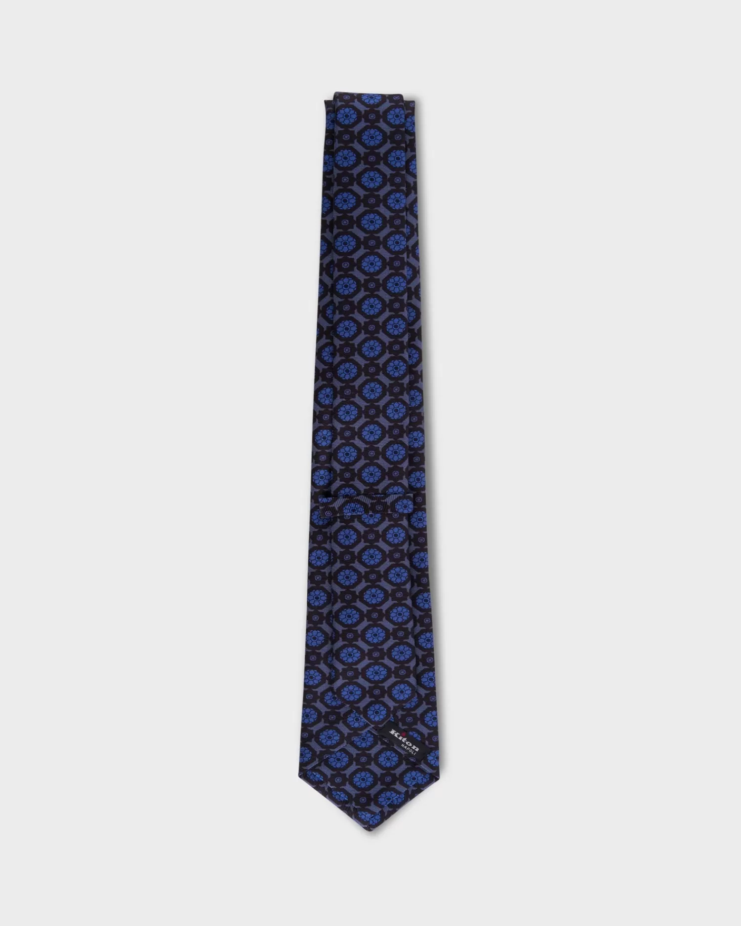 Kiton Blue Geometric Floral Pattern Tie^ Ties