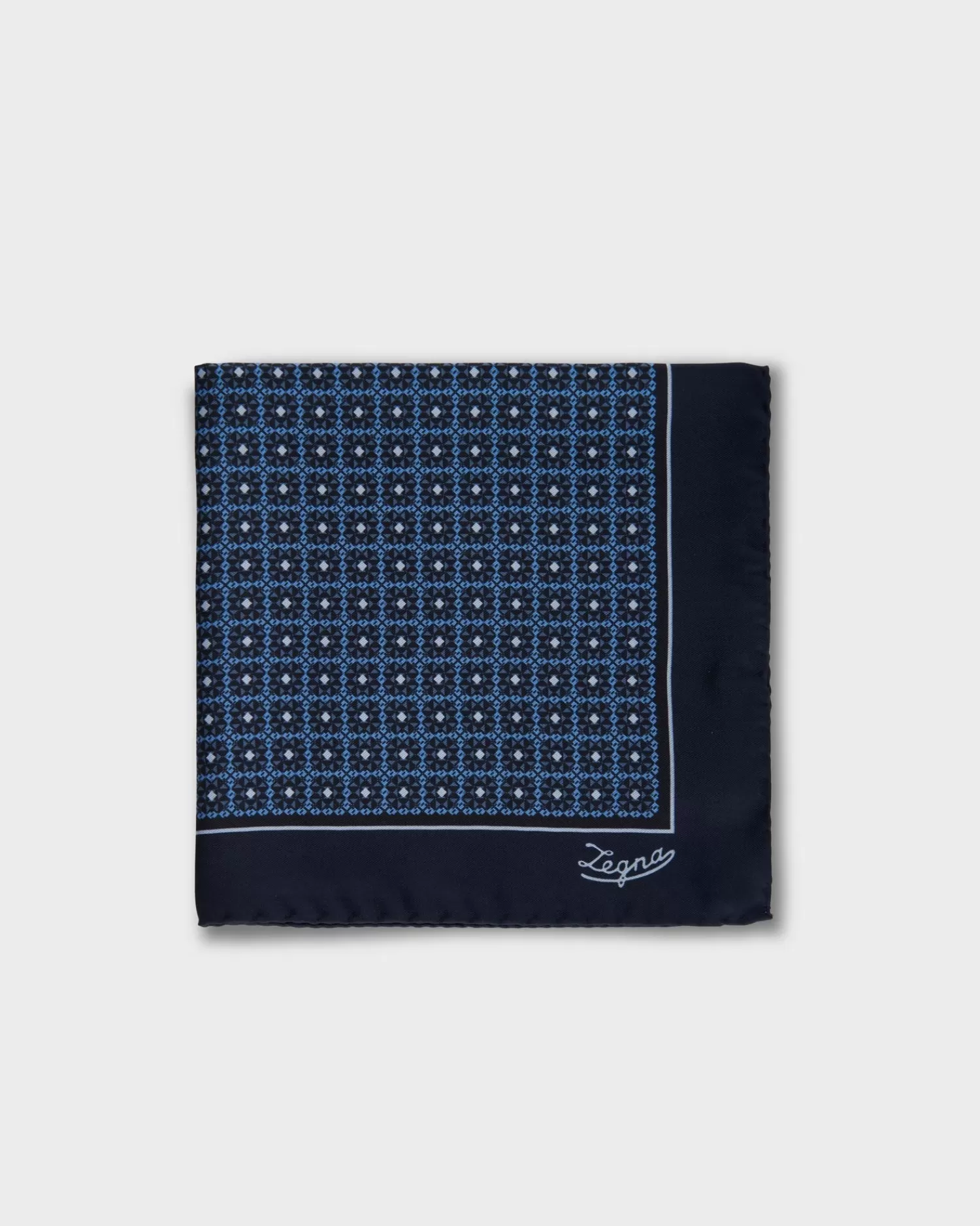 Ermenegildo Zegna Blue Geometric Flowers Pocket Square^ Pocket Squares