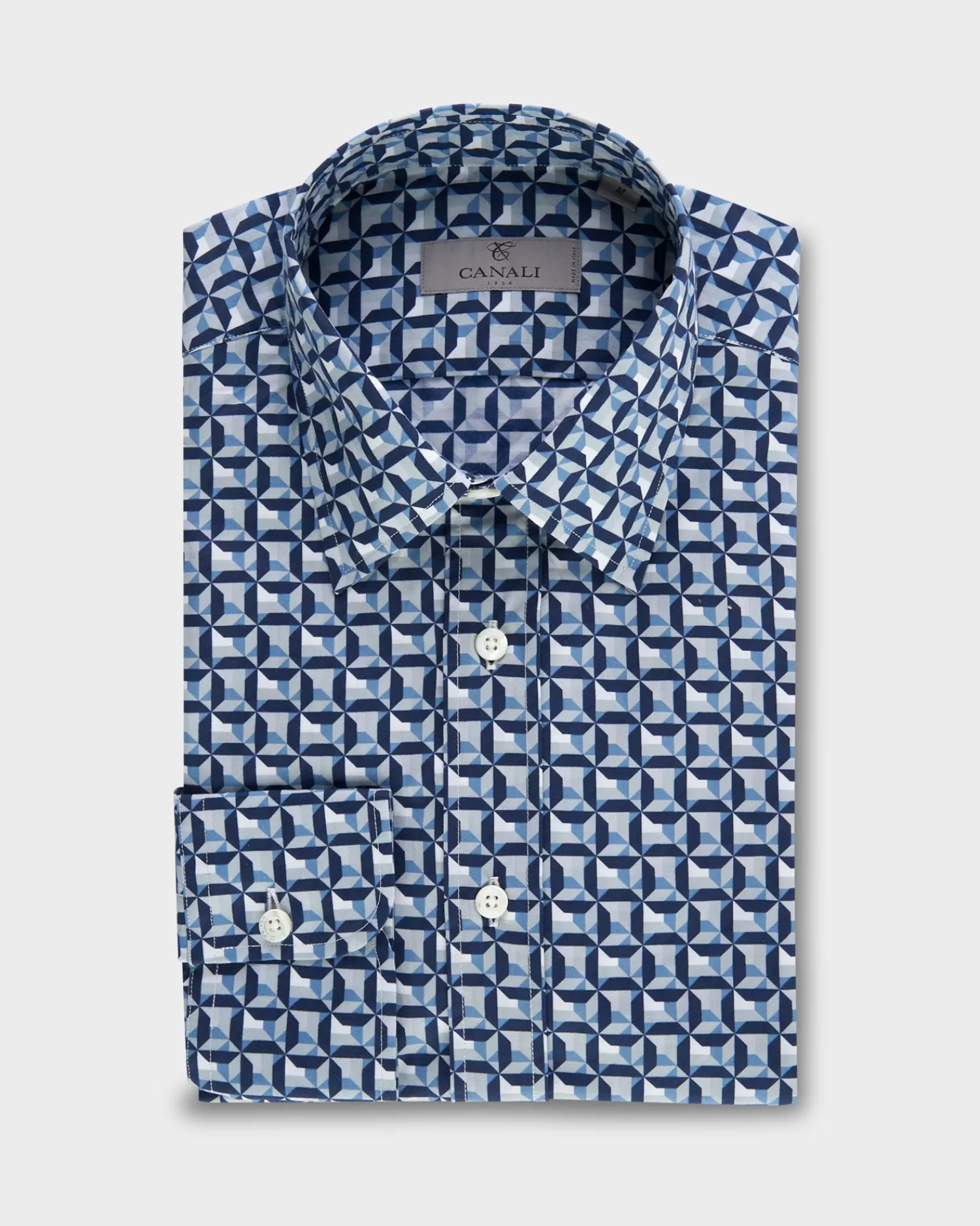 Canali Blue Geometric Pattern Cotton Shirt^ Casual Shirts