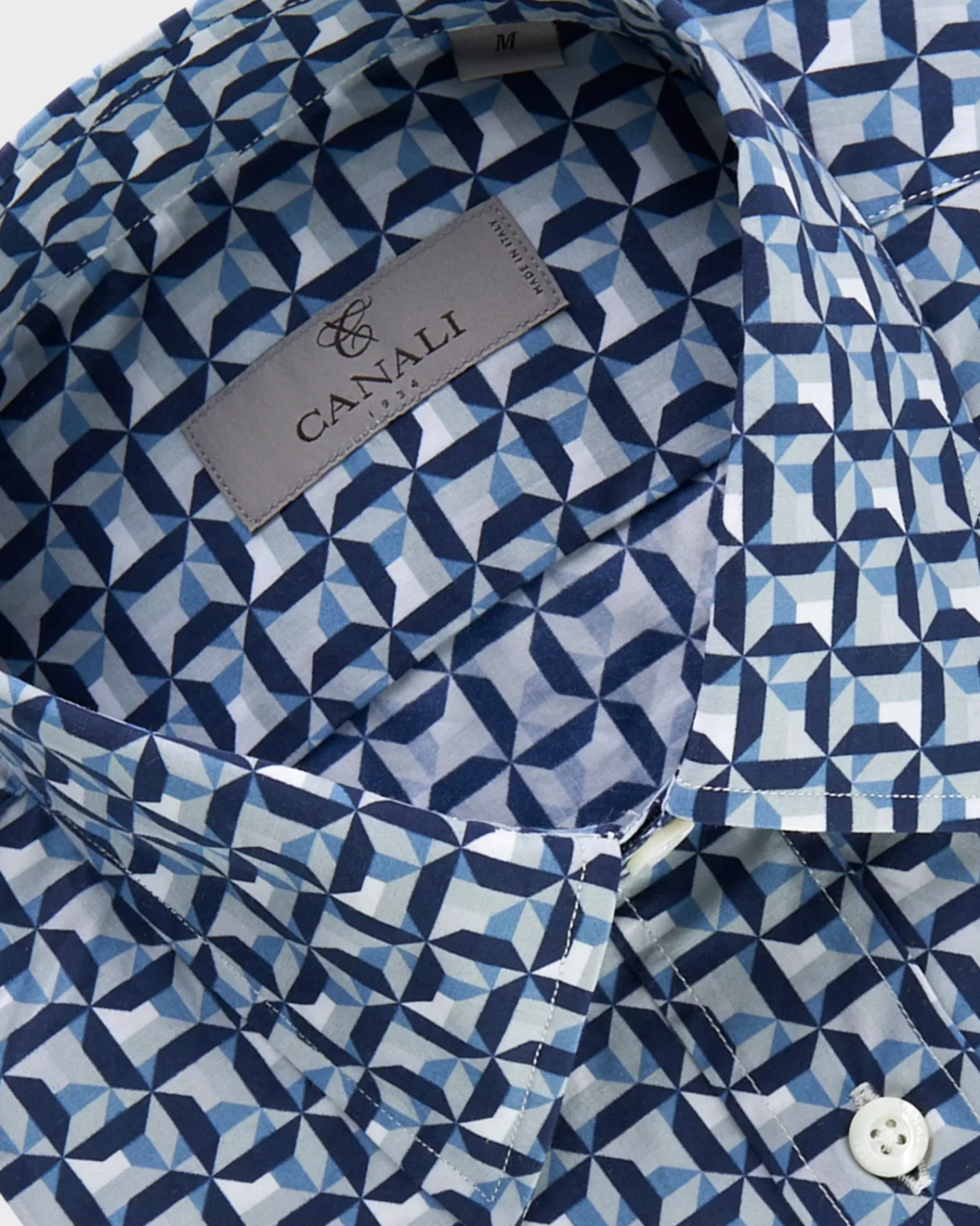 Canali Blue Geometric Pattern Cotton Shirt^ Casual Shirts