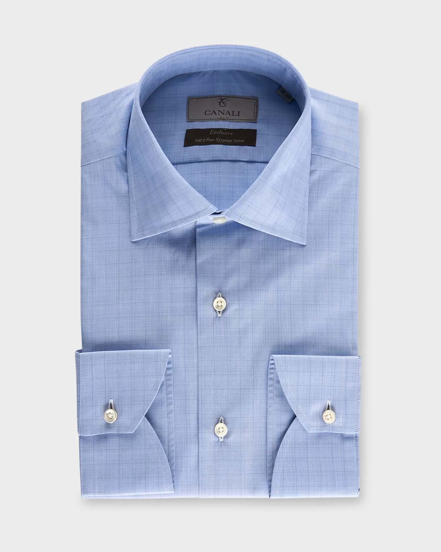 Canali Blue Glen Check 140/2 Fine Egyptian Cotton Shirt^ Business Shirts