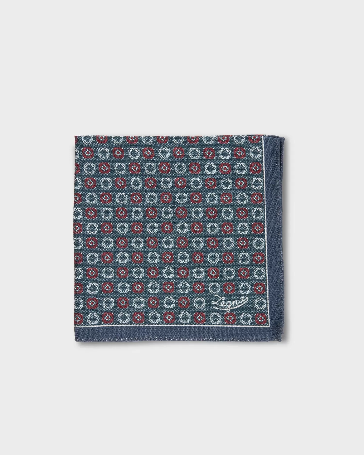 Ermenegildo Zegna Blue Green With Red Pocket Square^ Pocket Squares